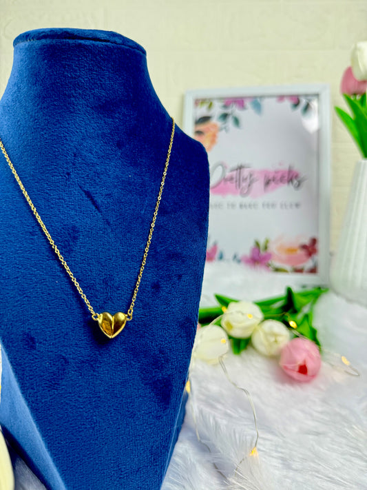 Gold-tone necklace double heart-shaped | Magnetic Pendant