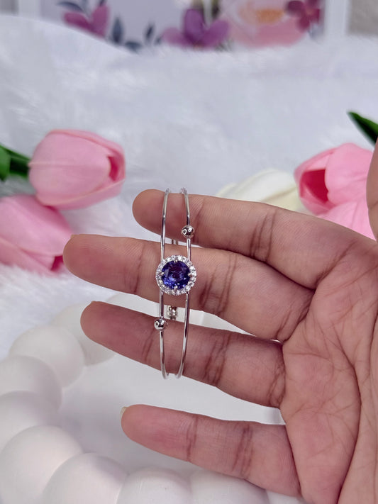 Silver Rounded Bracelet with Gem stoned | Adjustable Bracelet