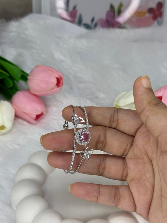 Silver Gem stone with Butterfly Stoned Adjustable Bracelet