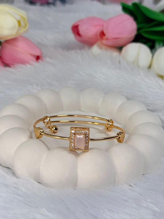 Gold Plated Square Gem stone Kada | Adjustable