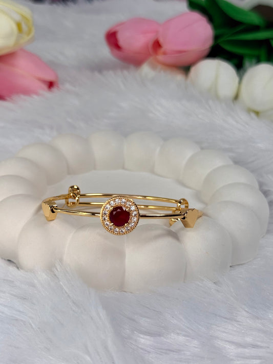 Gold Plated Rounded Kada with Gemstone | Adjustable