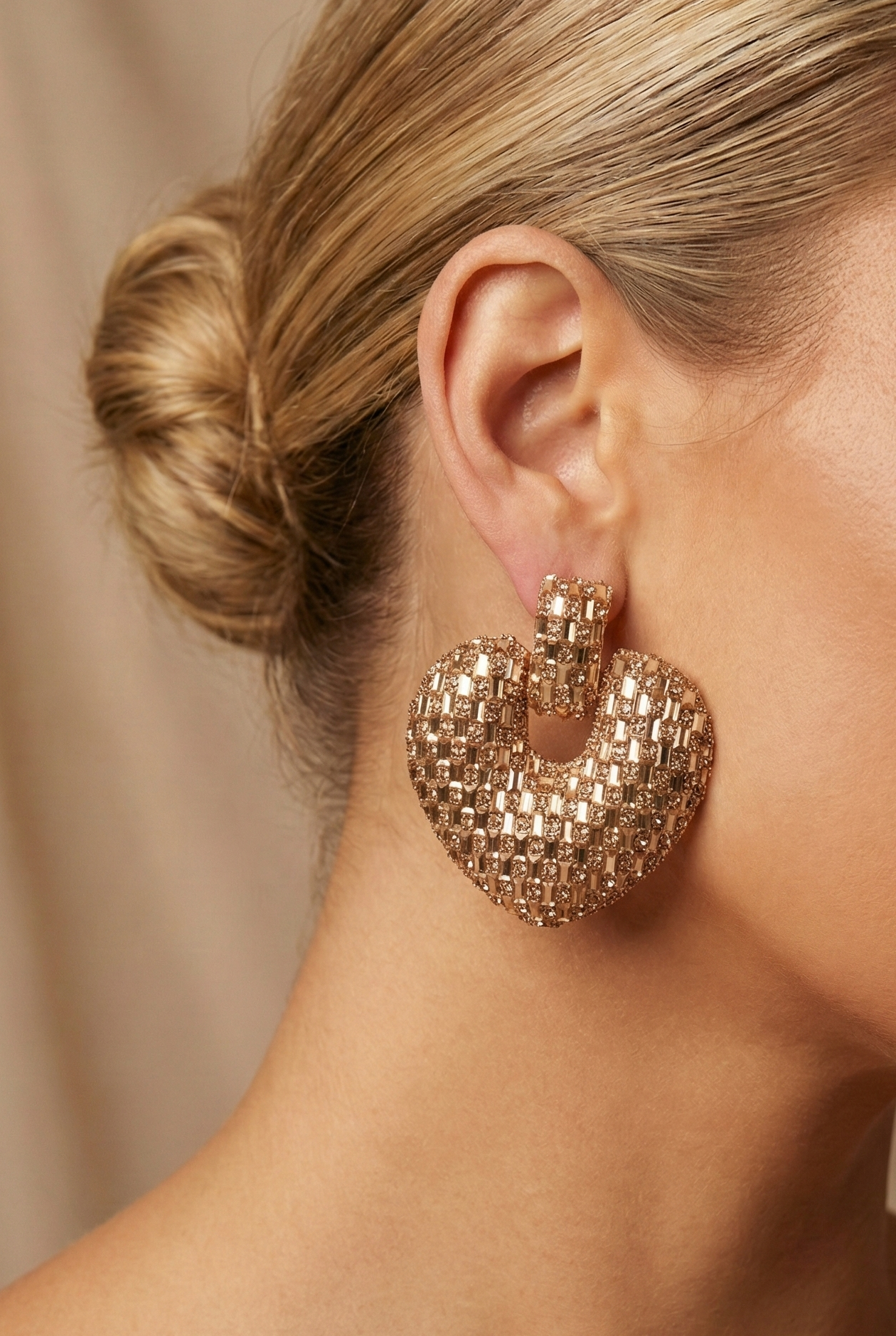 Heart-Shaped Stud Earrings with Dark Crystals