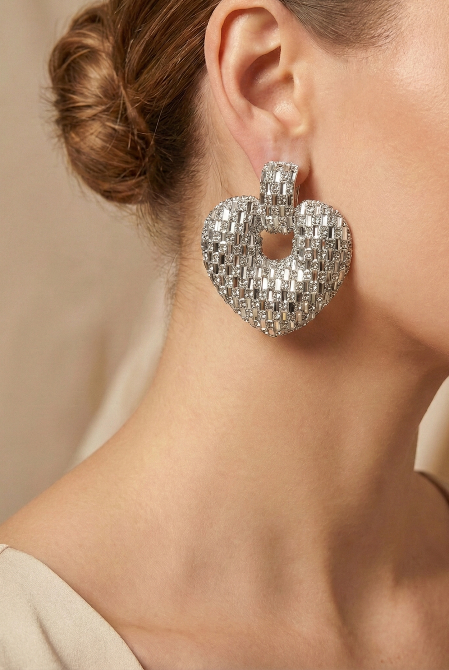 Heart-Shaped Stud Earrings with Dark Crystals