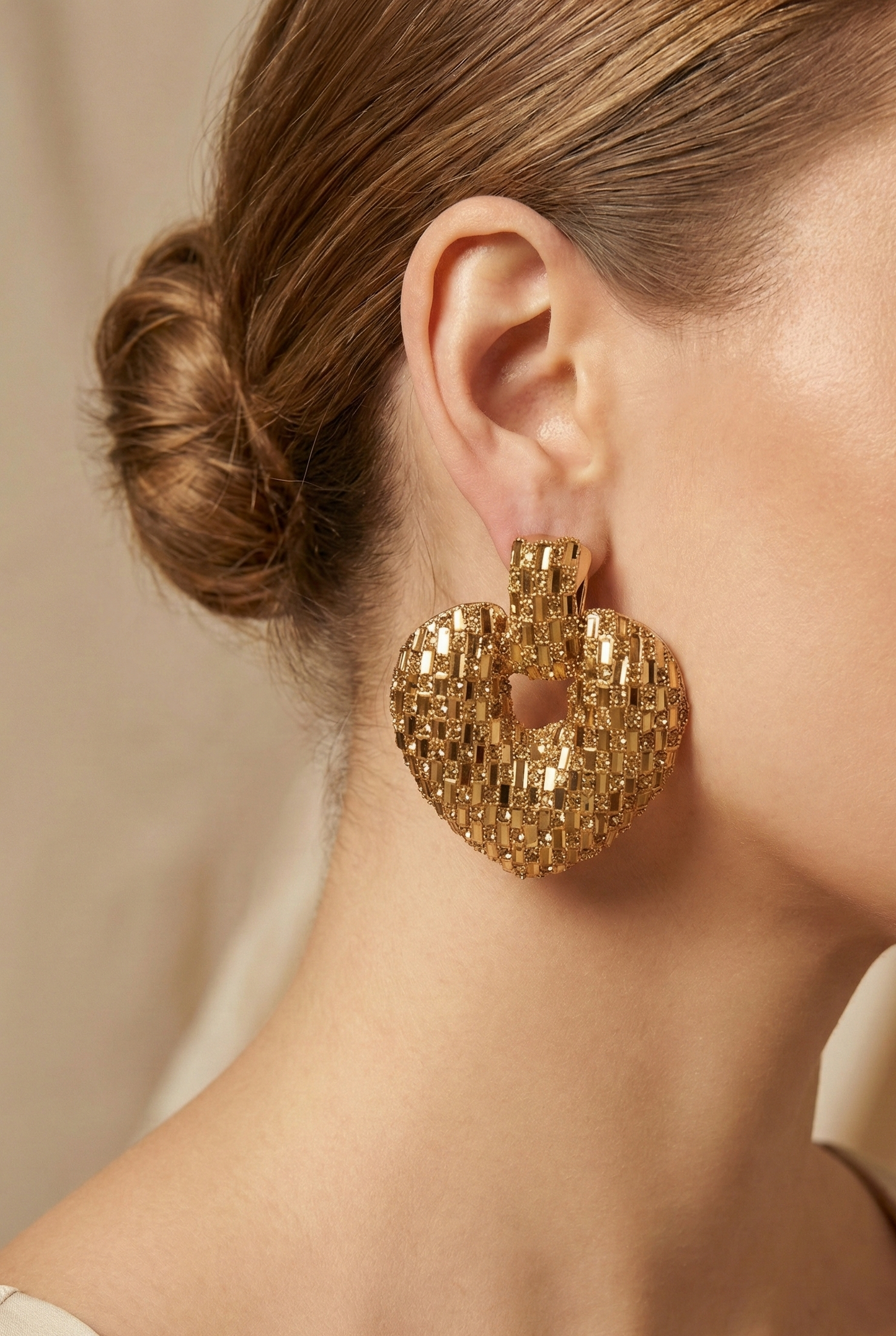 Heart-Shaped Stud Earrings with Dark Crystals