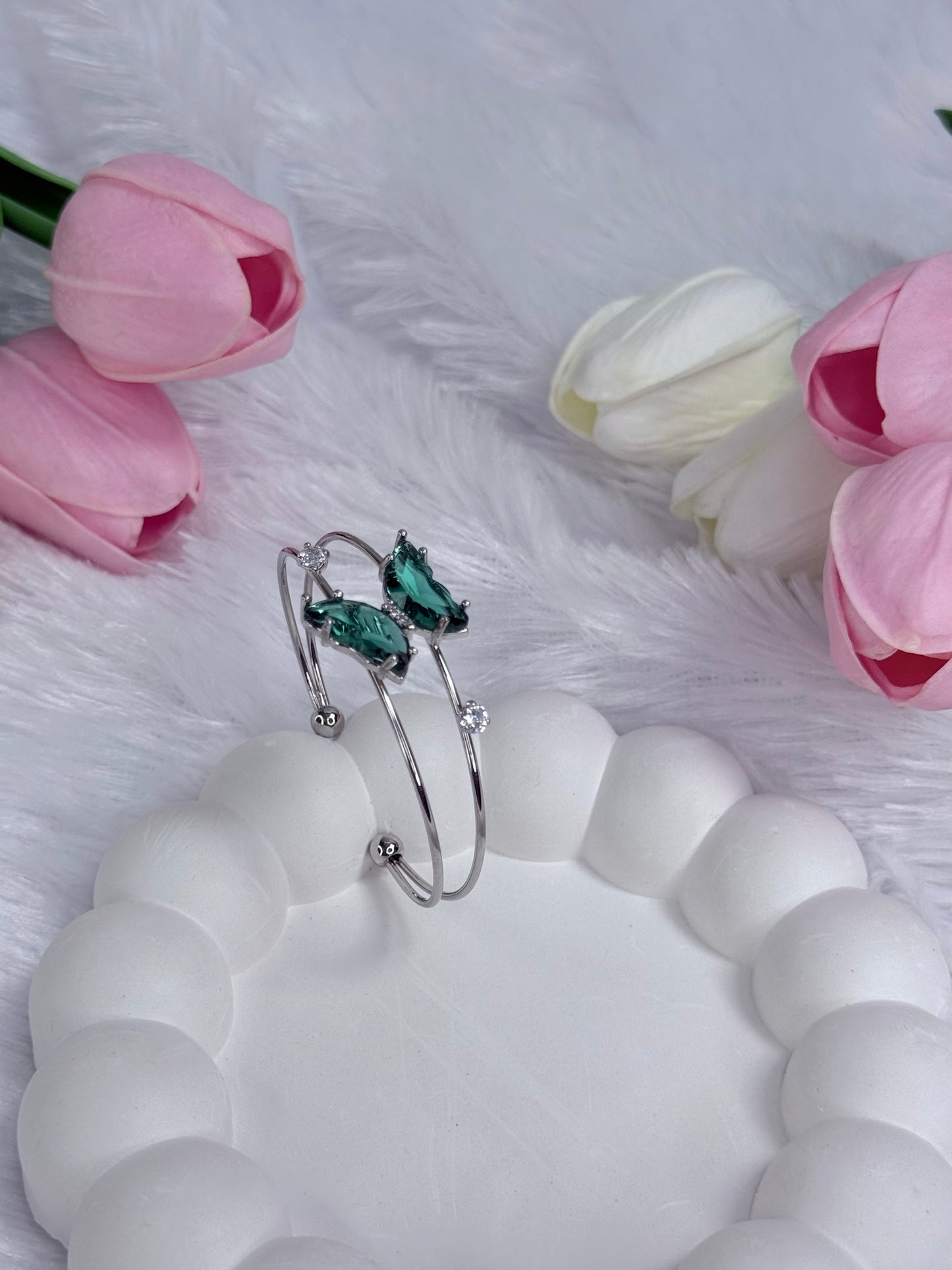 Adjustable Silver Crystal Butterfly Bracelet | Anti-Tarnish