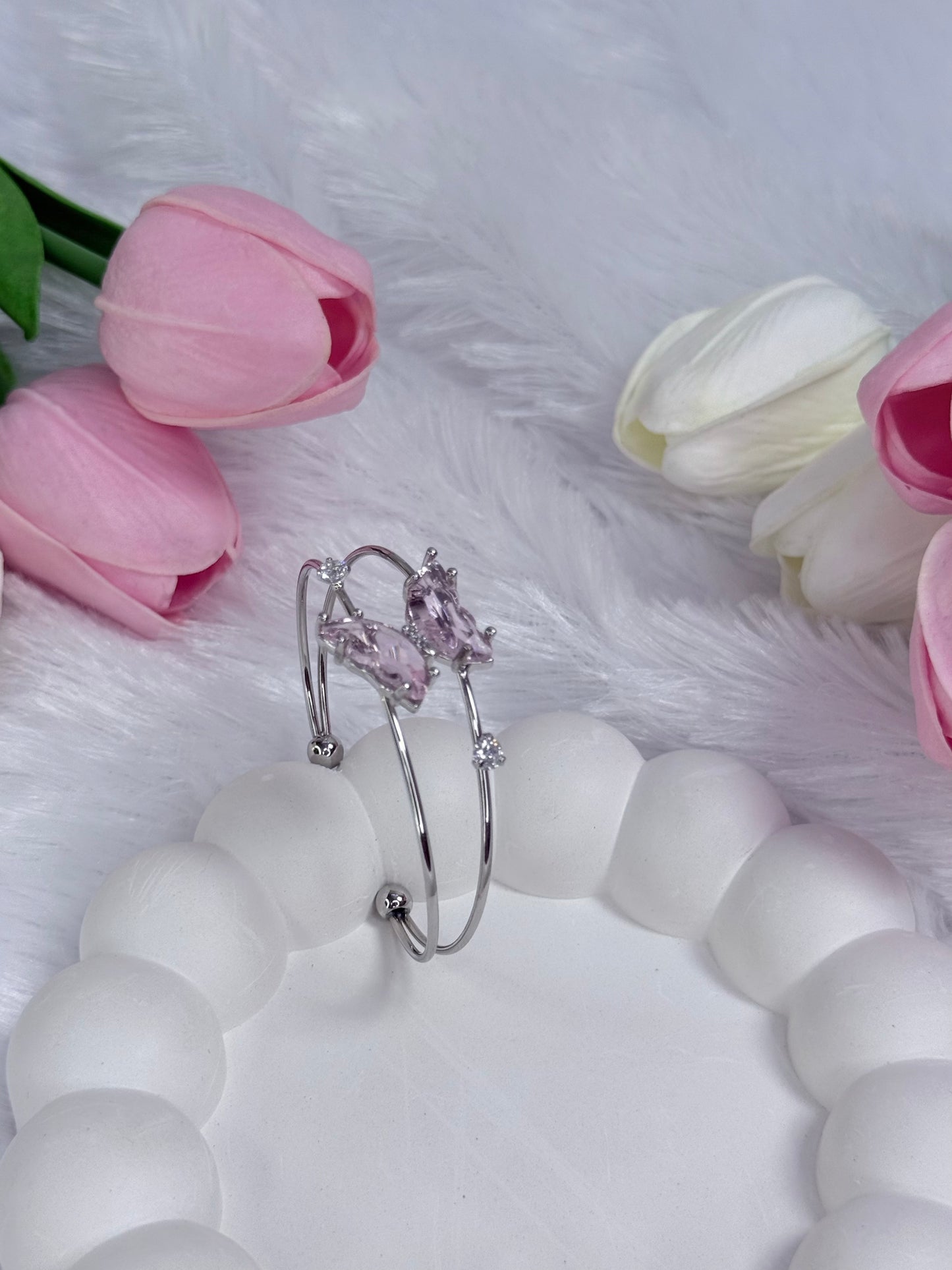 Adjustable Silver Crystal Butterfly Bracelet | Anti-Tarnish