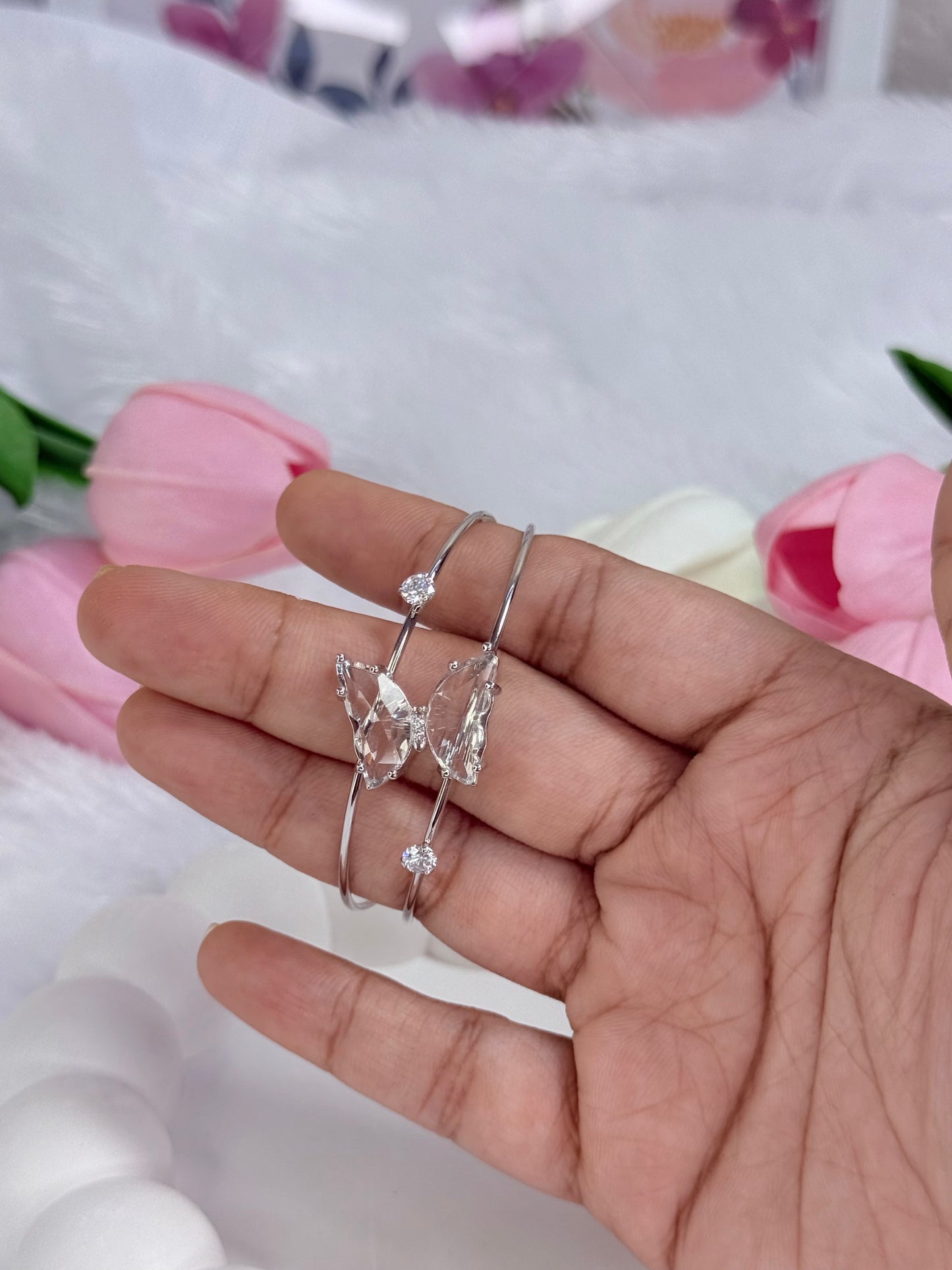 Adjustable Silver Crystal Butterfly Bracelet | Anti-Tarnish