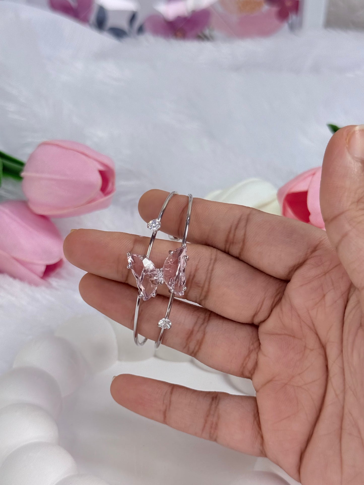 Adjustable Silver Crystal Butterfly Bracelet | Anti-Tarnish