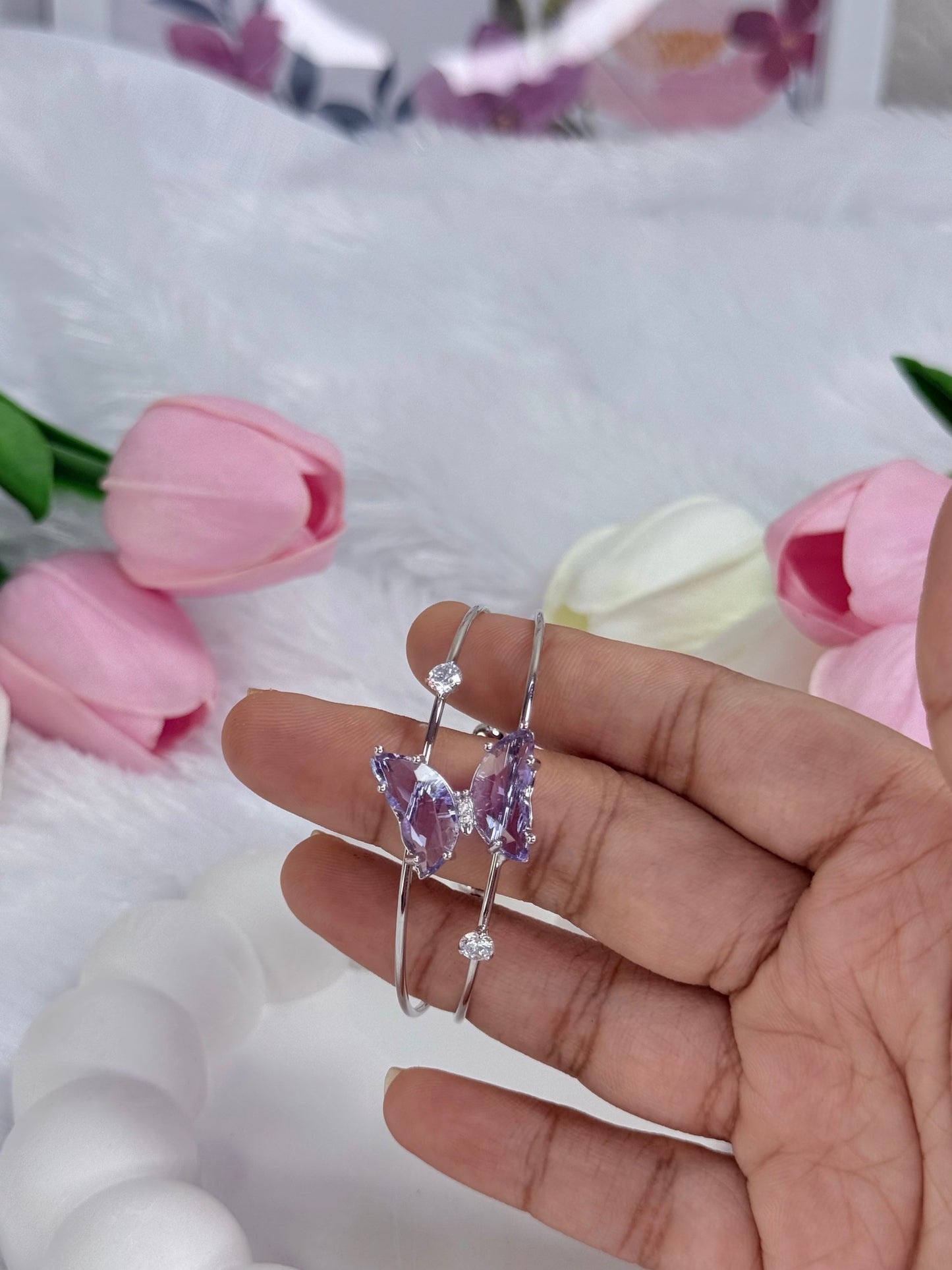 Adjustable Silver Crystal Butterfly Bracelet | Anti-Tarnish