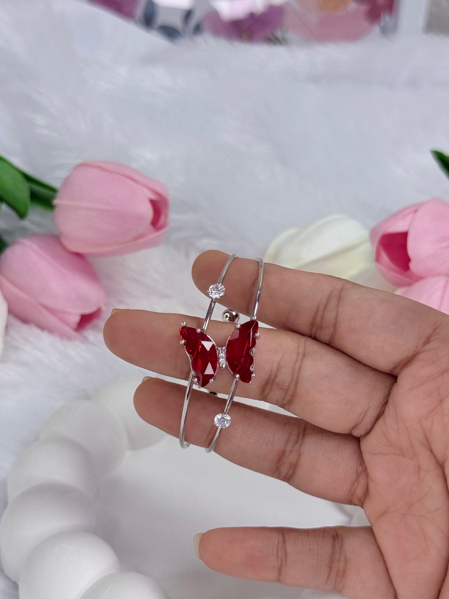 Adjustable Silver Crystal Butterfly Bracelet | Anti-Tarnish