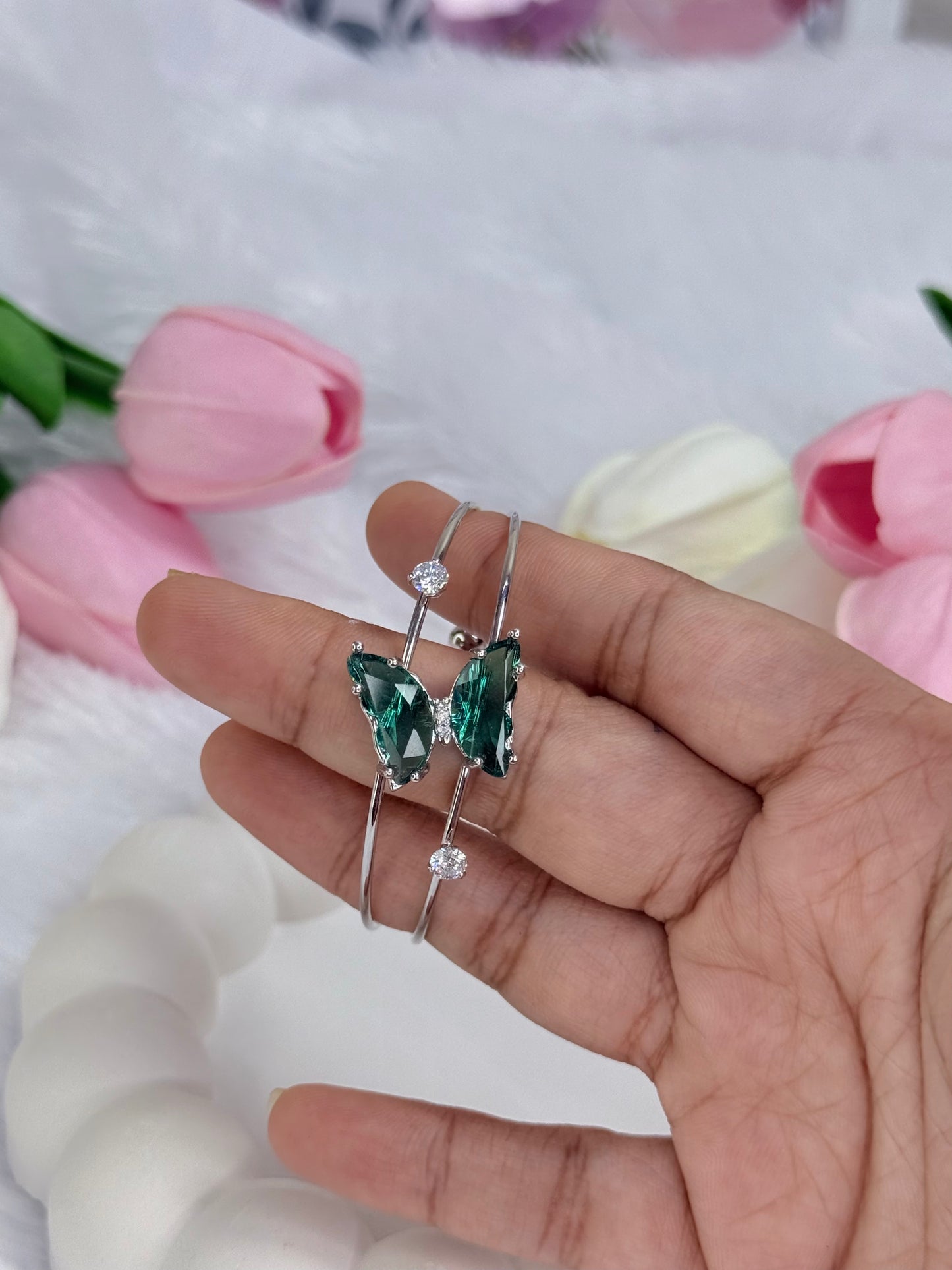 Adjustable Silver Crystal Butterfly Bracelet | Anti-Tarnish