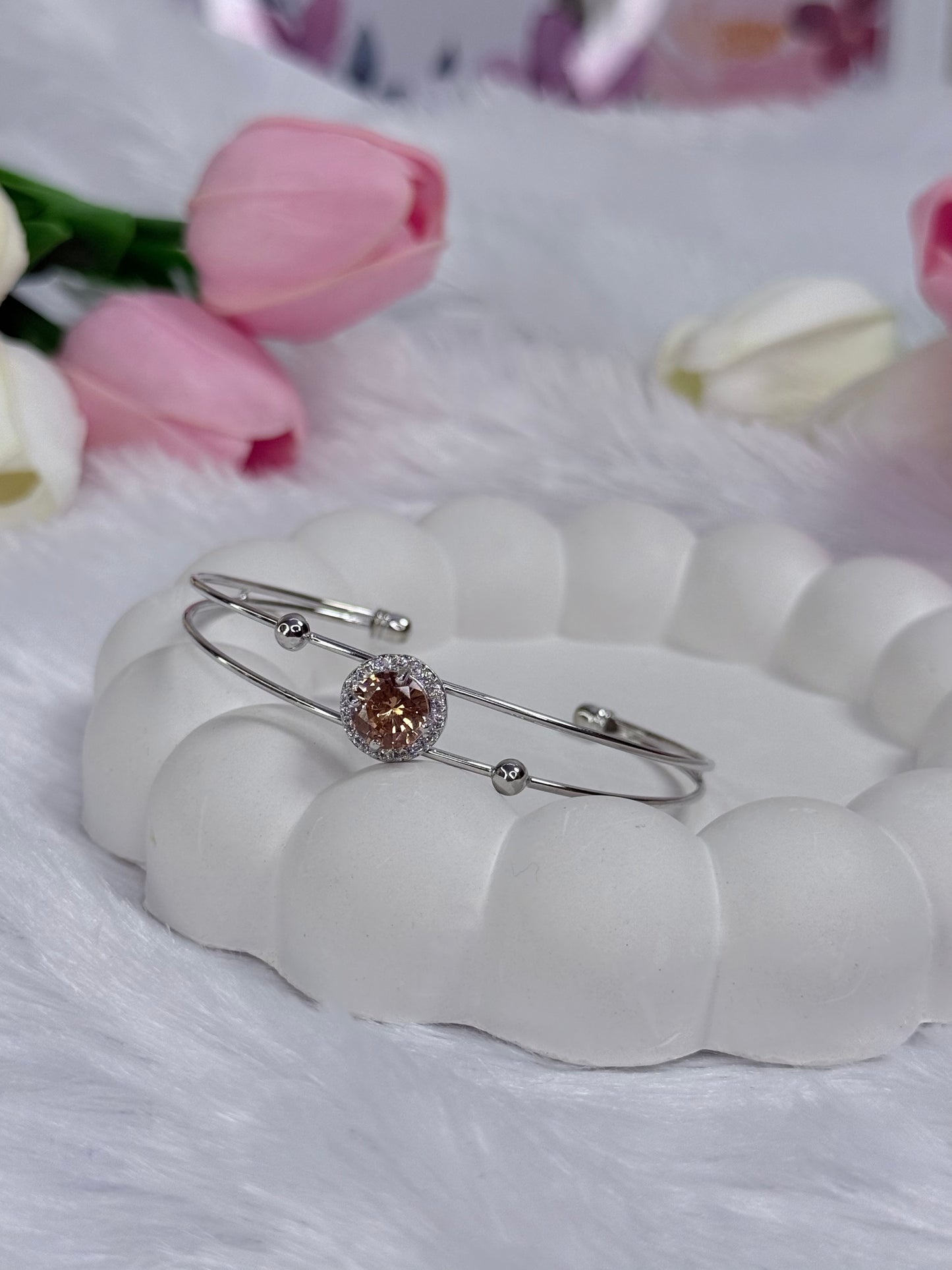 Silver Rounded Bracelet with Gem stoned  | Adjustable Bracelet