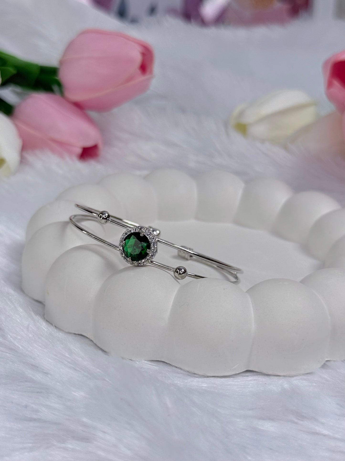 Silver Rounded Bracelet with Gem stoned  | Adjustable Bracelet