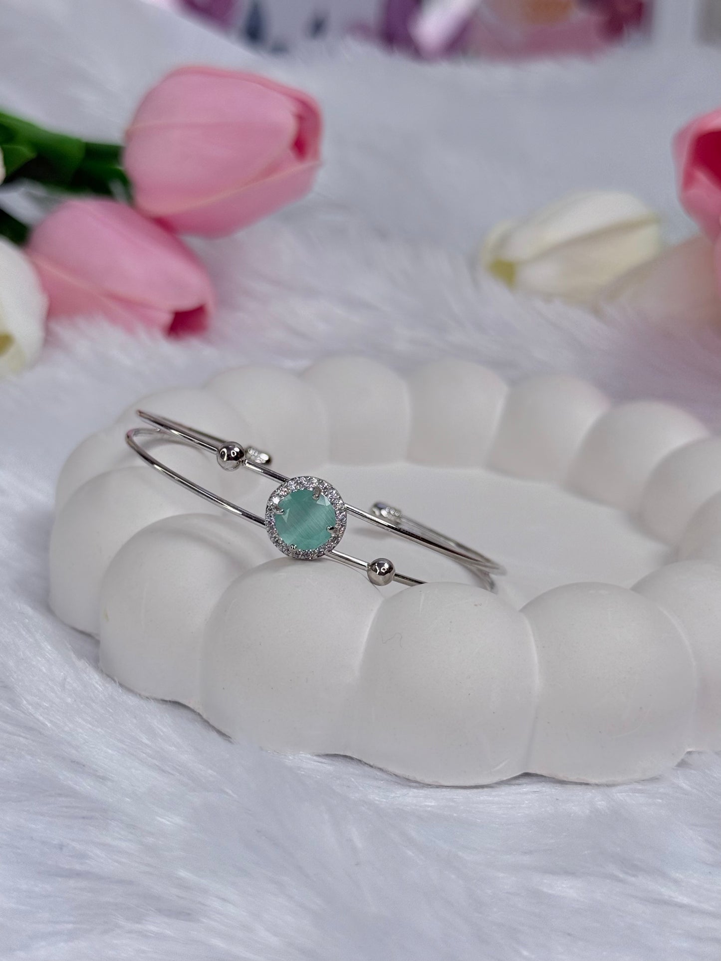 Silver Rounded Bracelet with Gem stoned  | Adjustable Bracelet