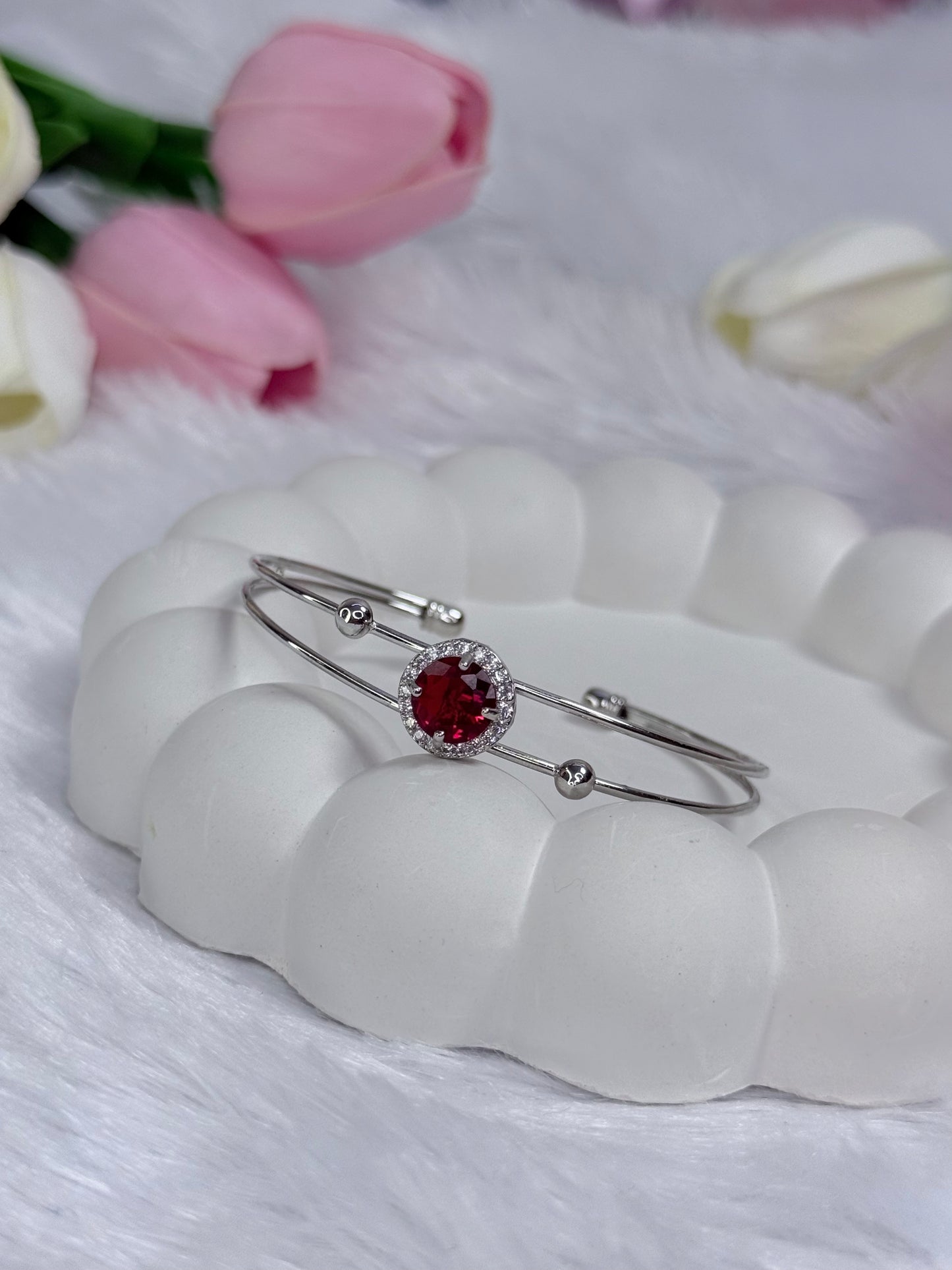 Silver Rounded Bracelet with Gem stoned  | Adjustable Bracelet