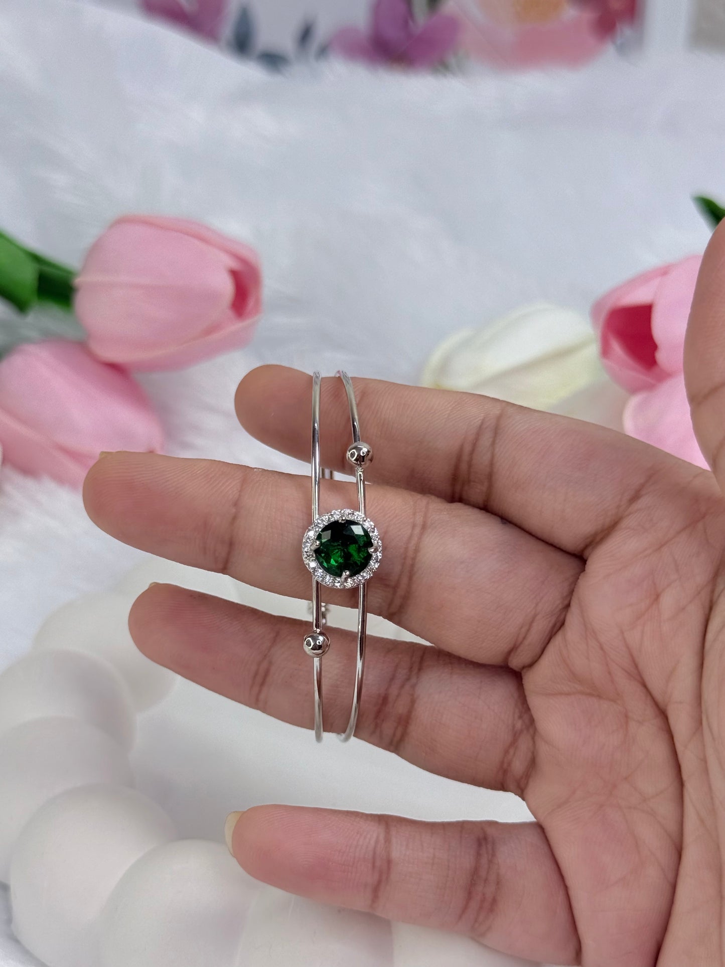 Silver Rounded Bracelet with Gem stoned  | Adjustable Bracelet