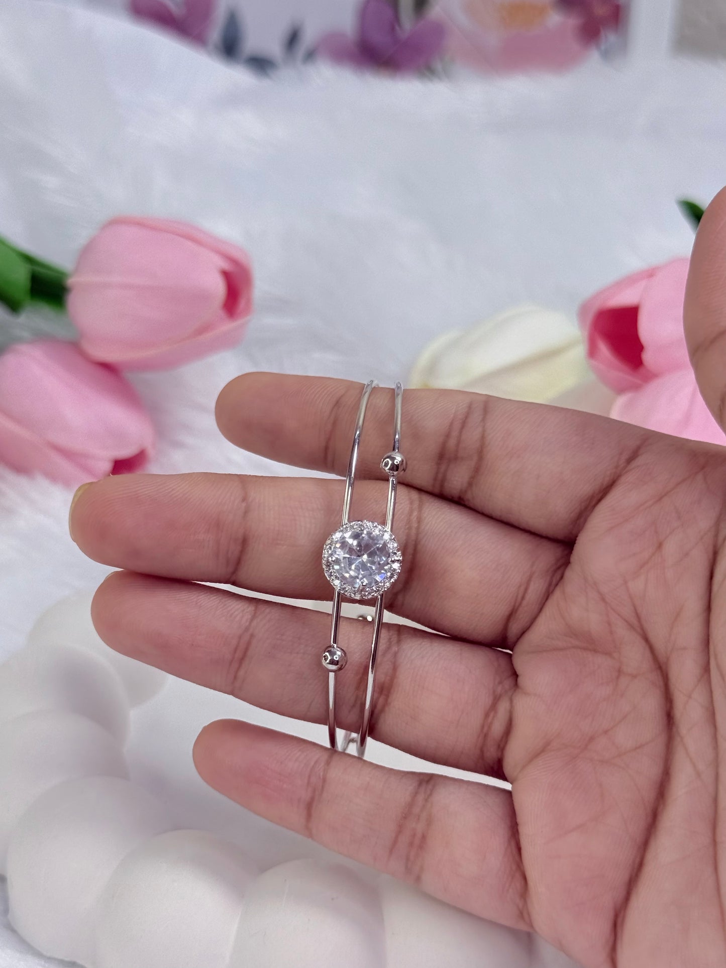 Silver Rounded Bracelet with Gem stoned  | Adjustable Bracelet