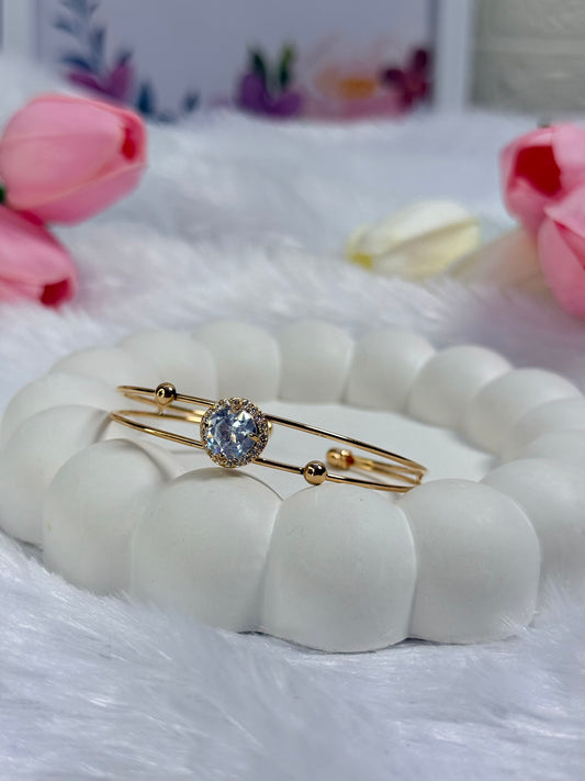 Gold Rounded Bracelet with Gem stoned  | Adjustable Bracelet