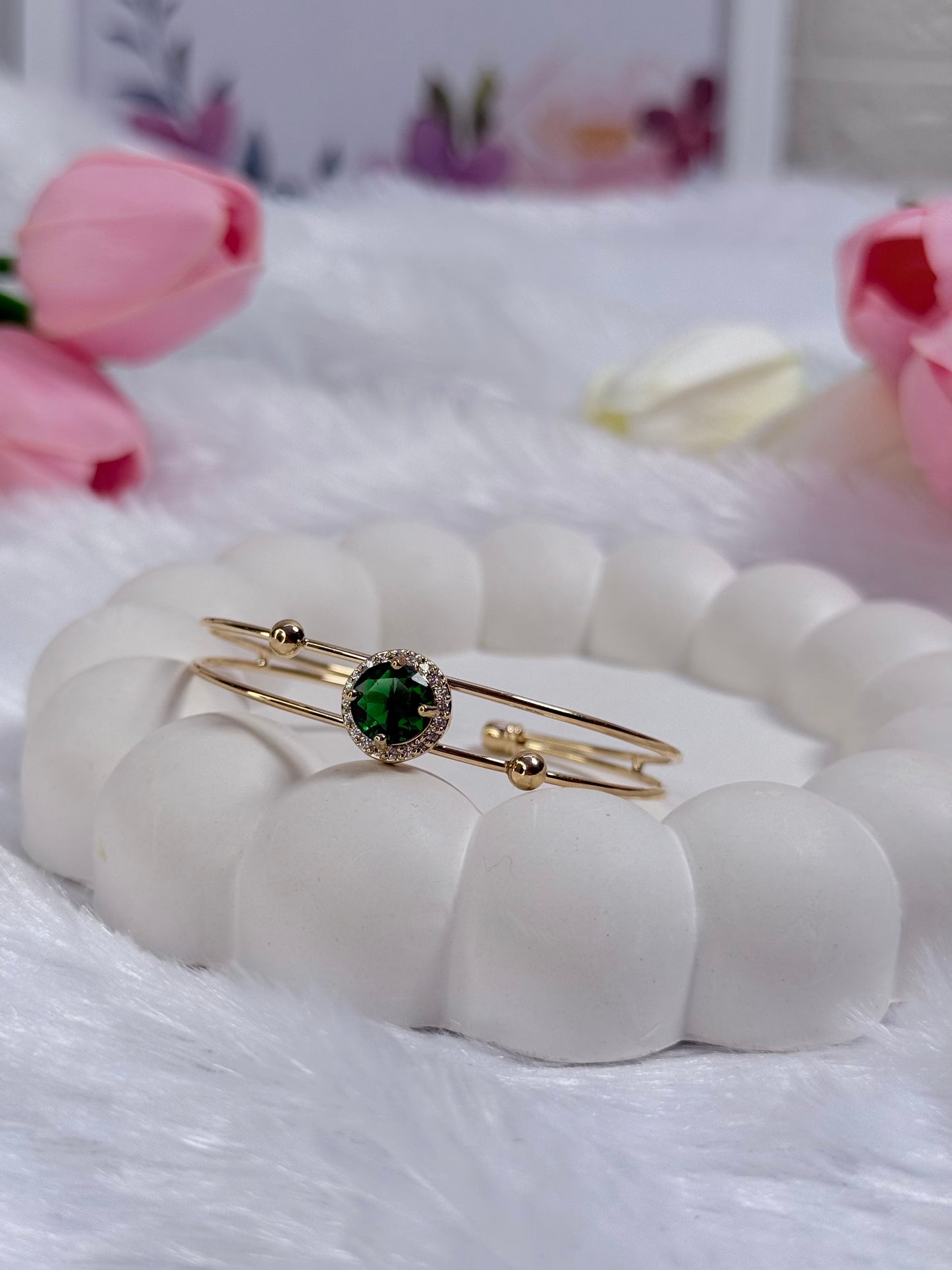 Gold Rounded Bracelet with Gem stoned  | Adjustable Bracelet