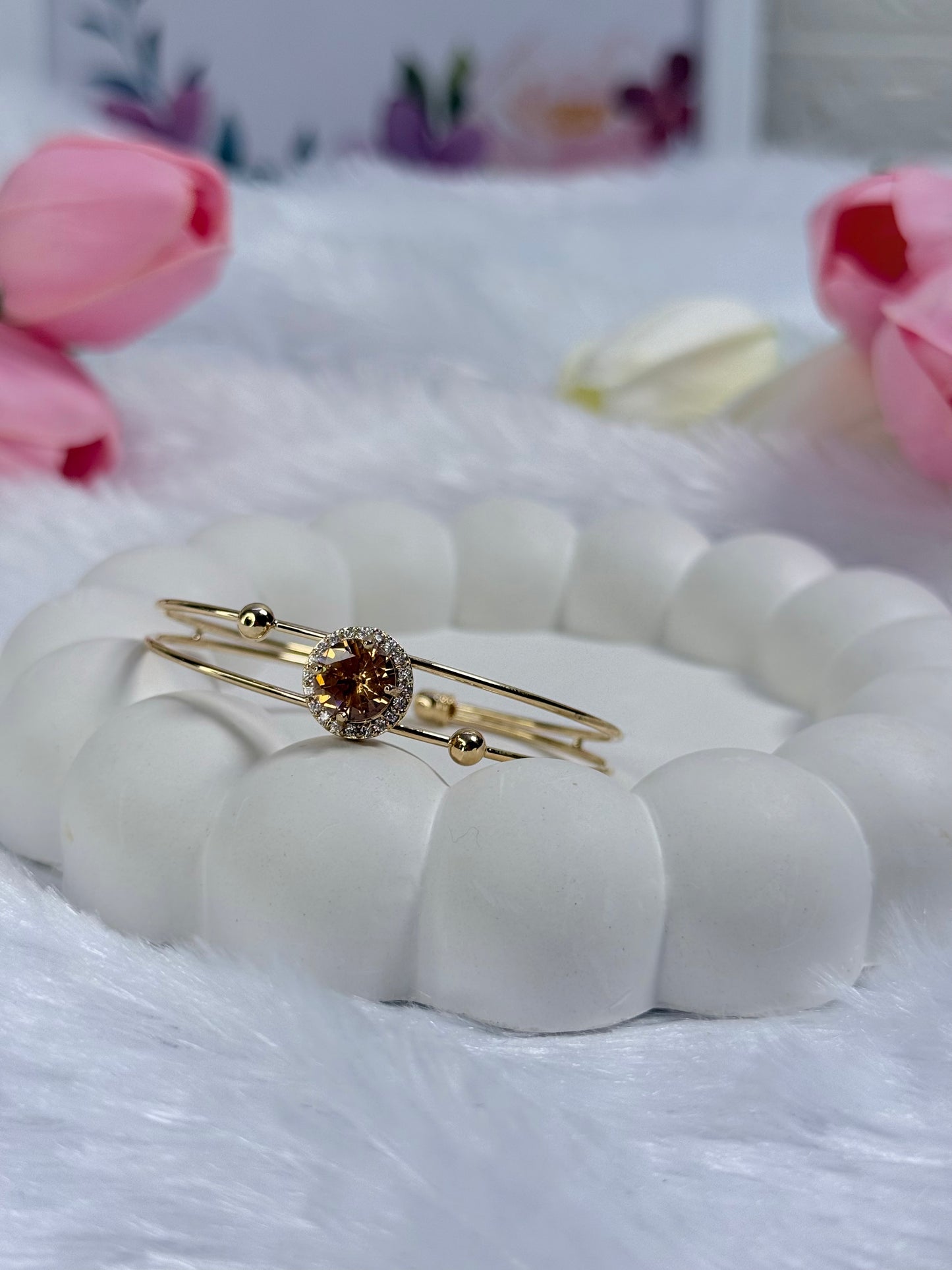 Gold Rounded Bracelet with Gem stoned  | Adjustable Bracelet