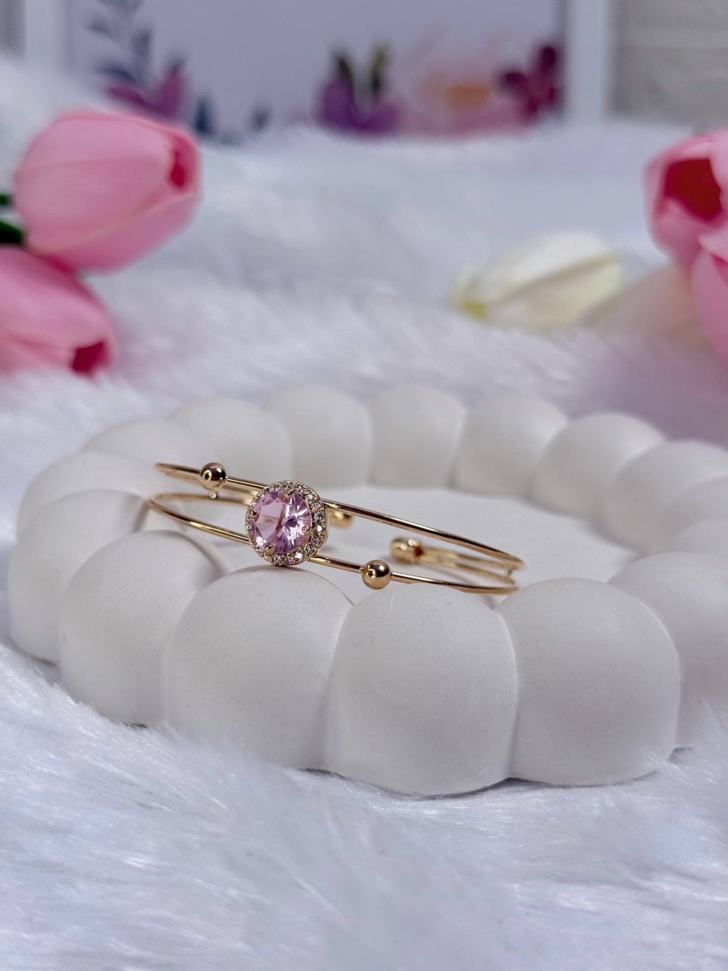 Gold Rounded Bracelet with Gem stoned  | Adjustable Bracelet