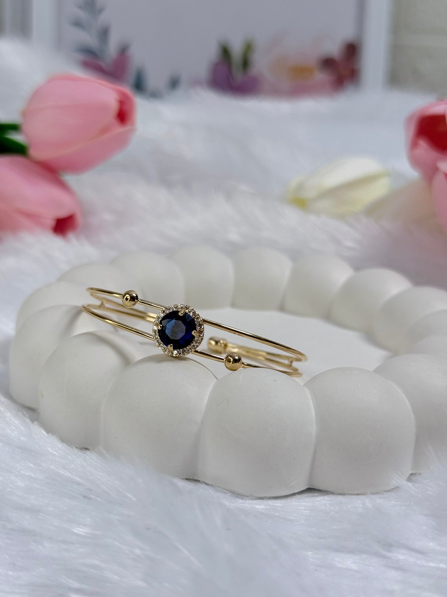 Gold Rounded Bracelet with Gem stoned  | Adjustable Bracelet