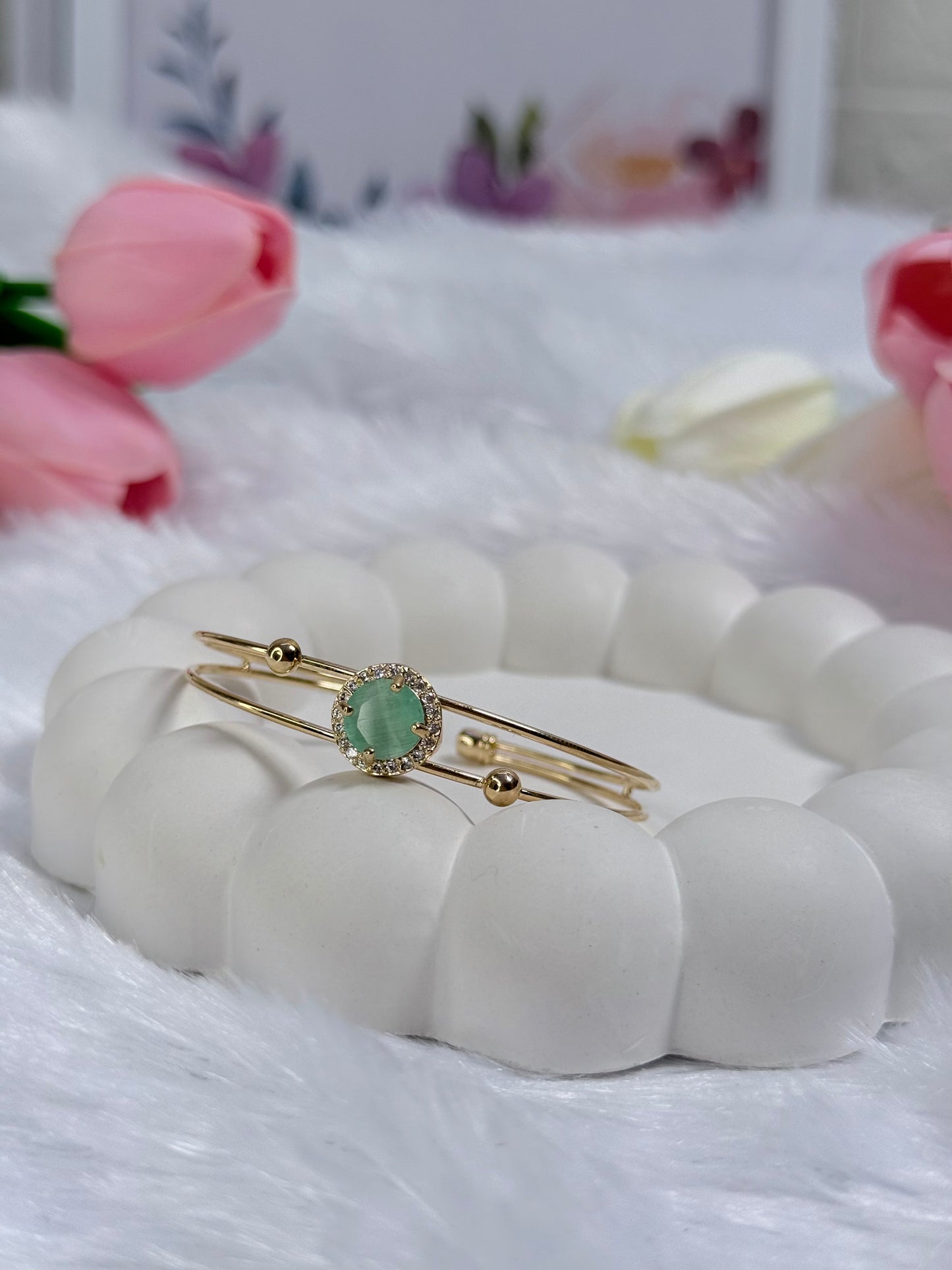 Gold Rounded Bracelet with Gem stoned  | Adjustable Bracelet