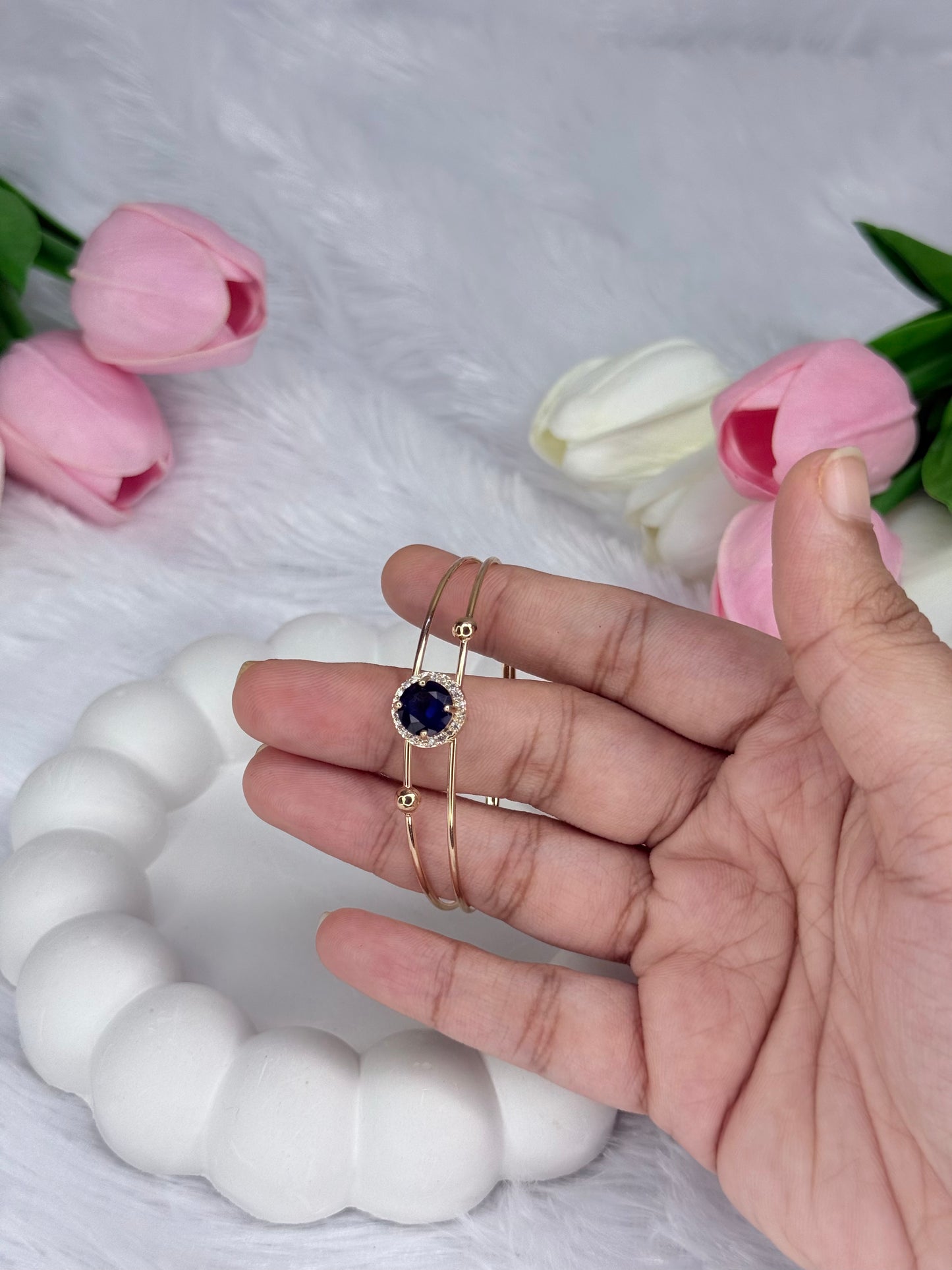 Gold Rounded Bracelet with Gem stoned  | Adjustable Bracelet