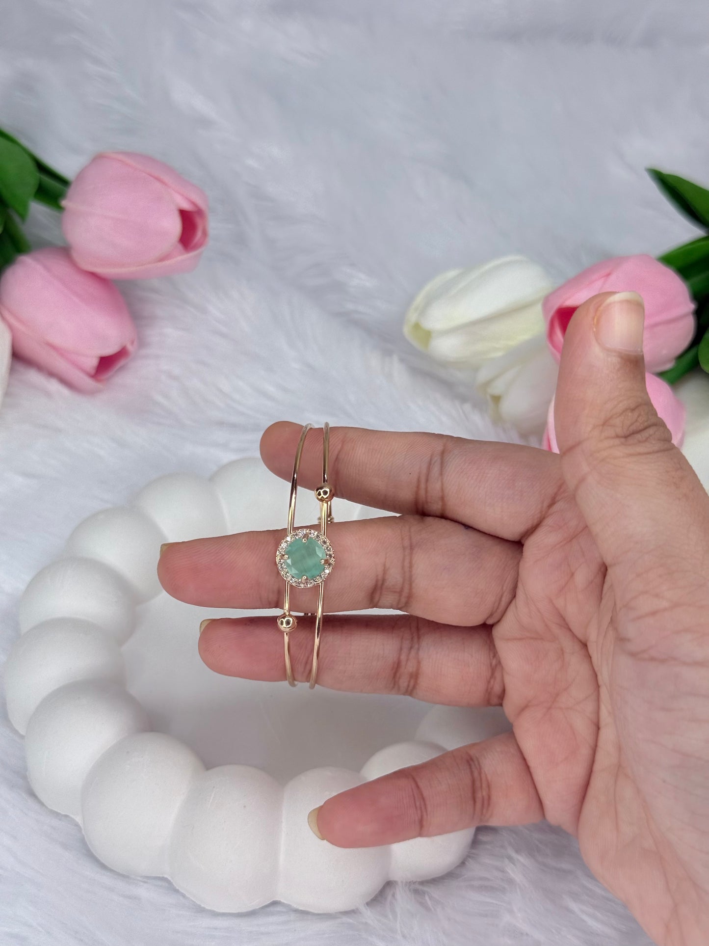 Gold Rounded Bracelet with Gem stoned  | Adjustable Bracelet