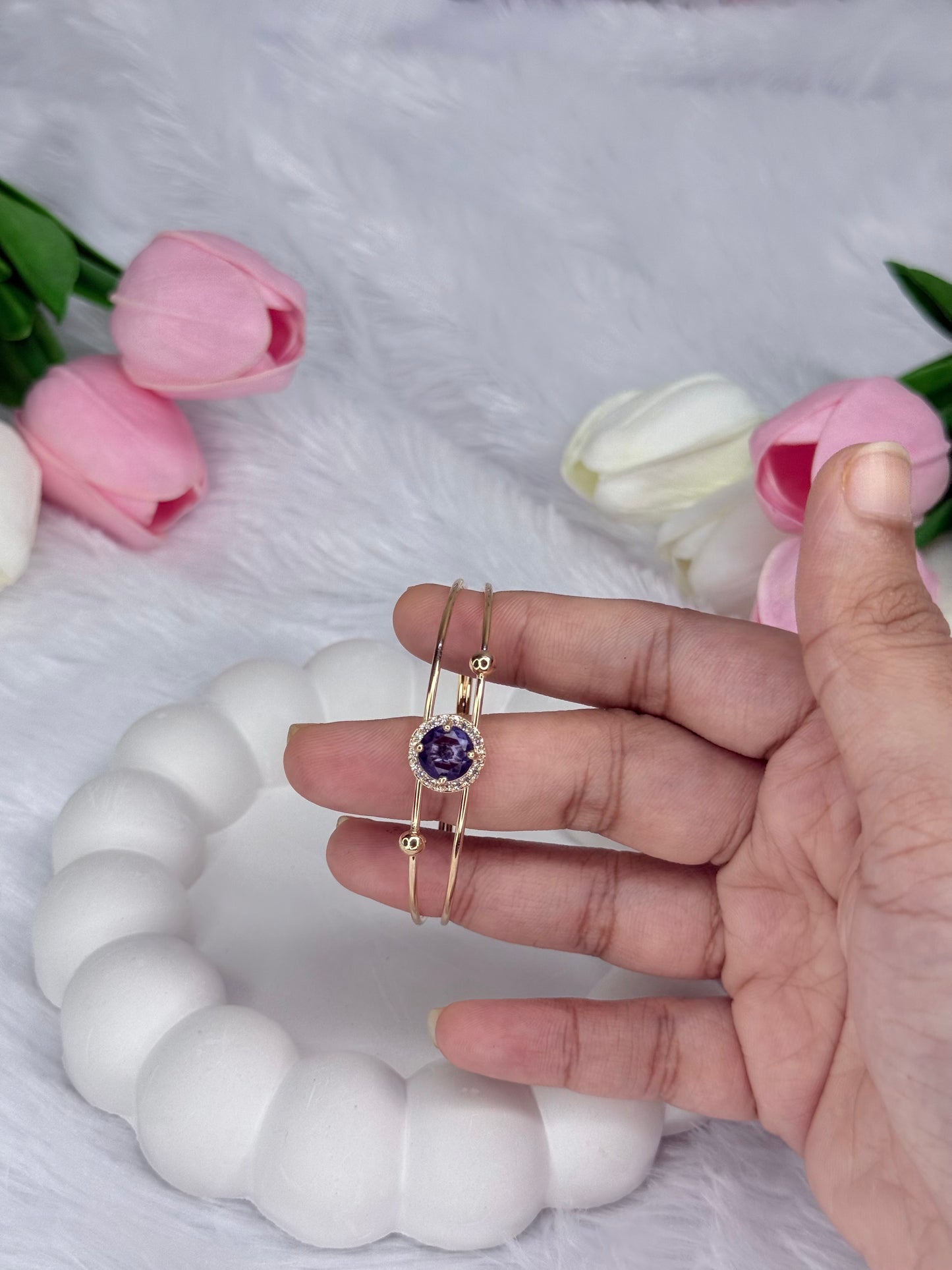 Gold Rounded Bracelet with Gem stoned  | Adjustable Bracelet