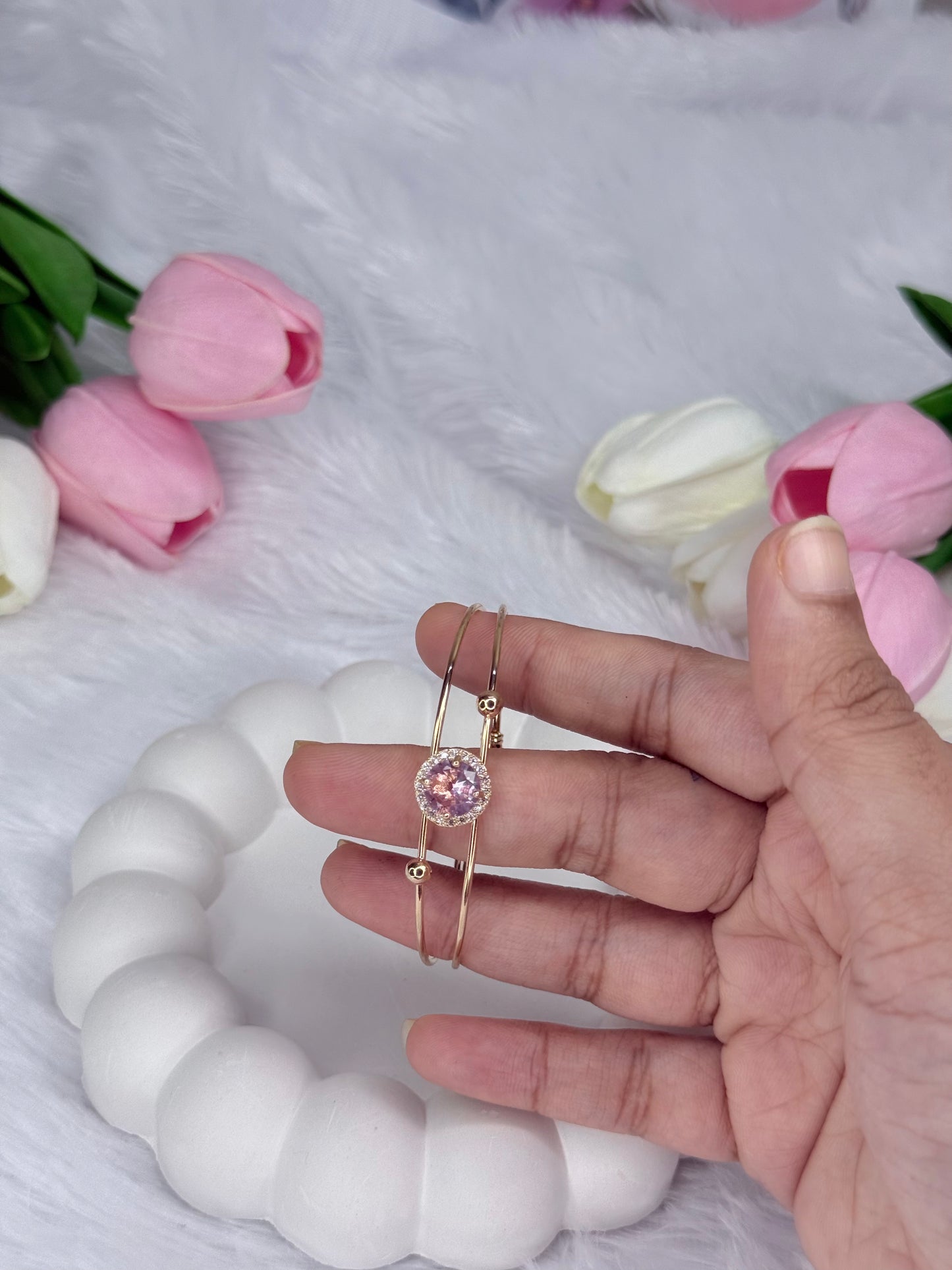Gold Rounded Bracelet with Gem stoned  | Adjustable Bracelet