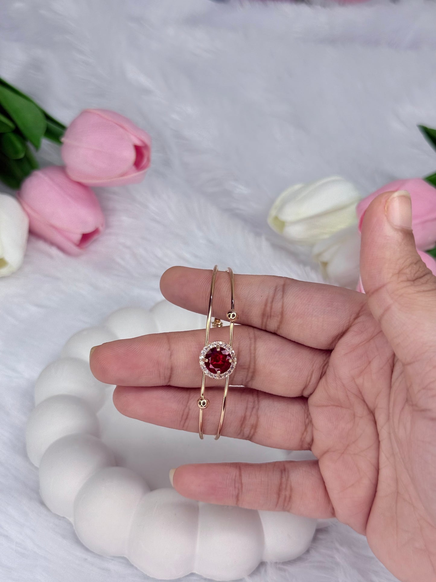 Gold Rounded Bracelet with Gem stoned  | Adjustable Bracelet