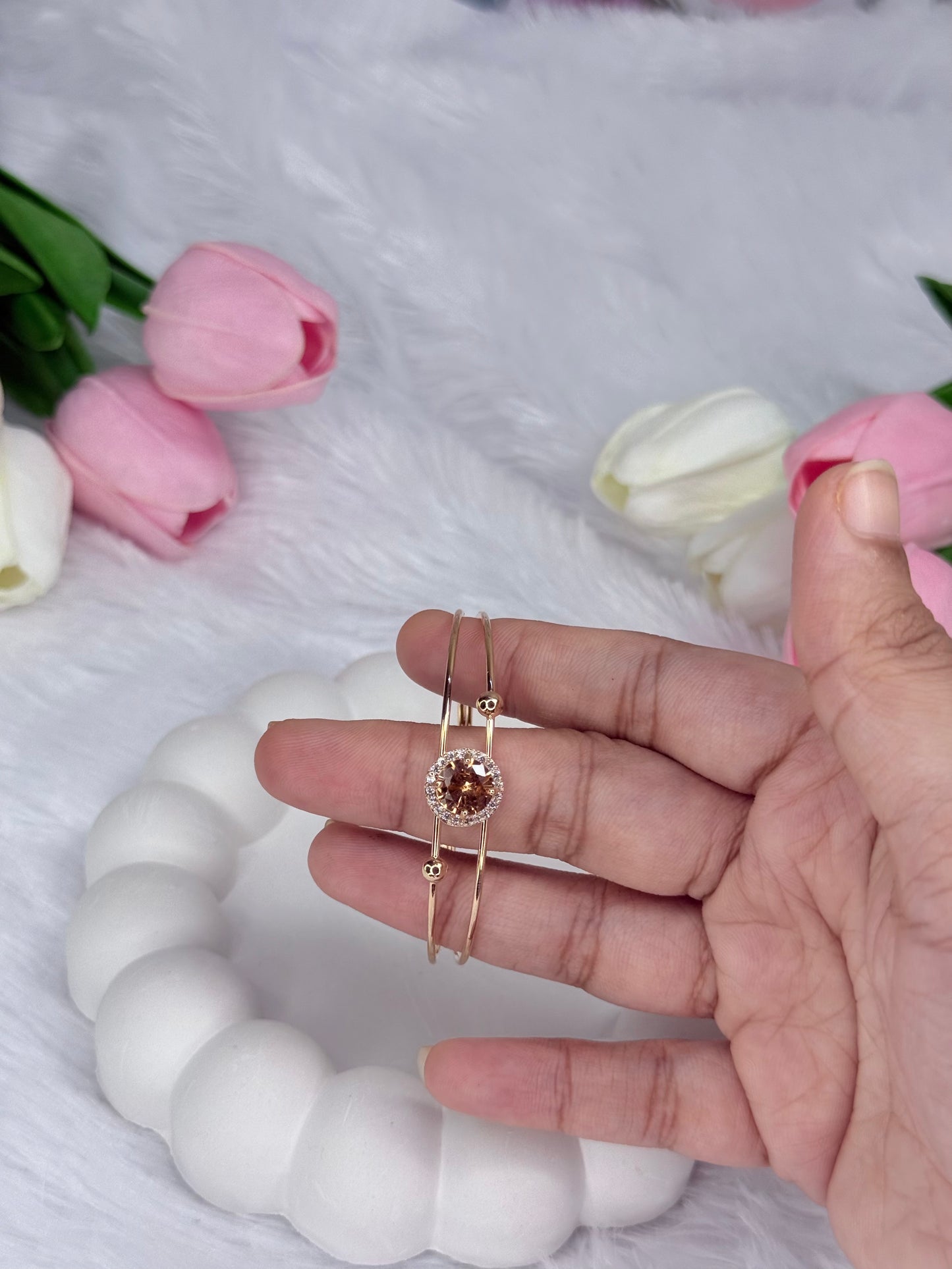 Gold Rounded Bracelet with Gem stoned  | Adjustable Bracelet