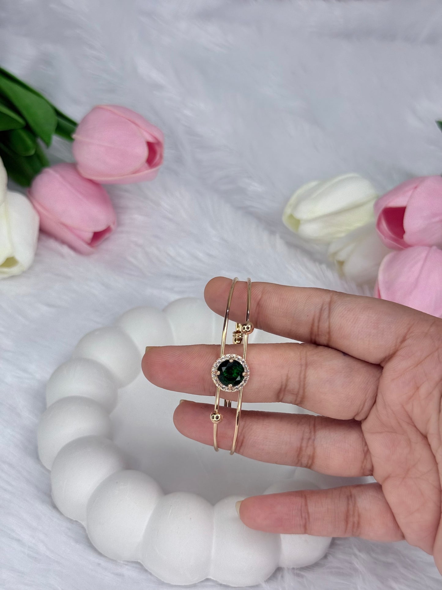Gold Rounded Bracelet with Gem stoned  | Adjustable Bracelet