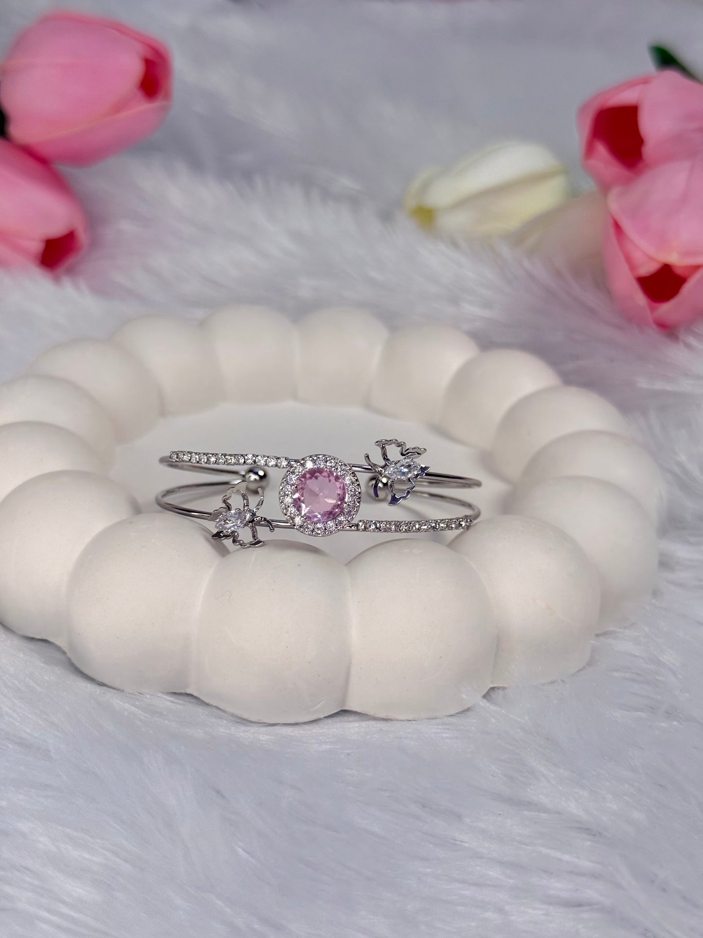 Silver Gem stone with Butterfly Stoned Adjustable Bracelet