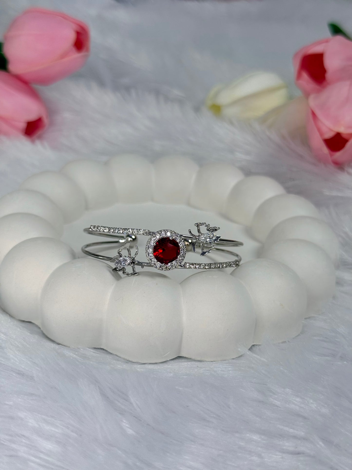 Silver Gem stone with Butterfly Stoned Adjustable Bracelet