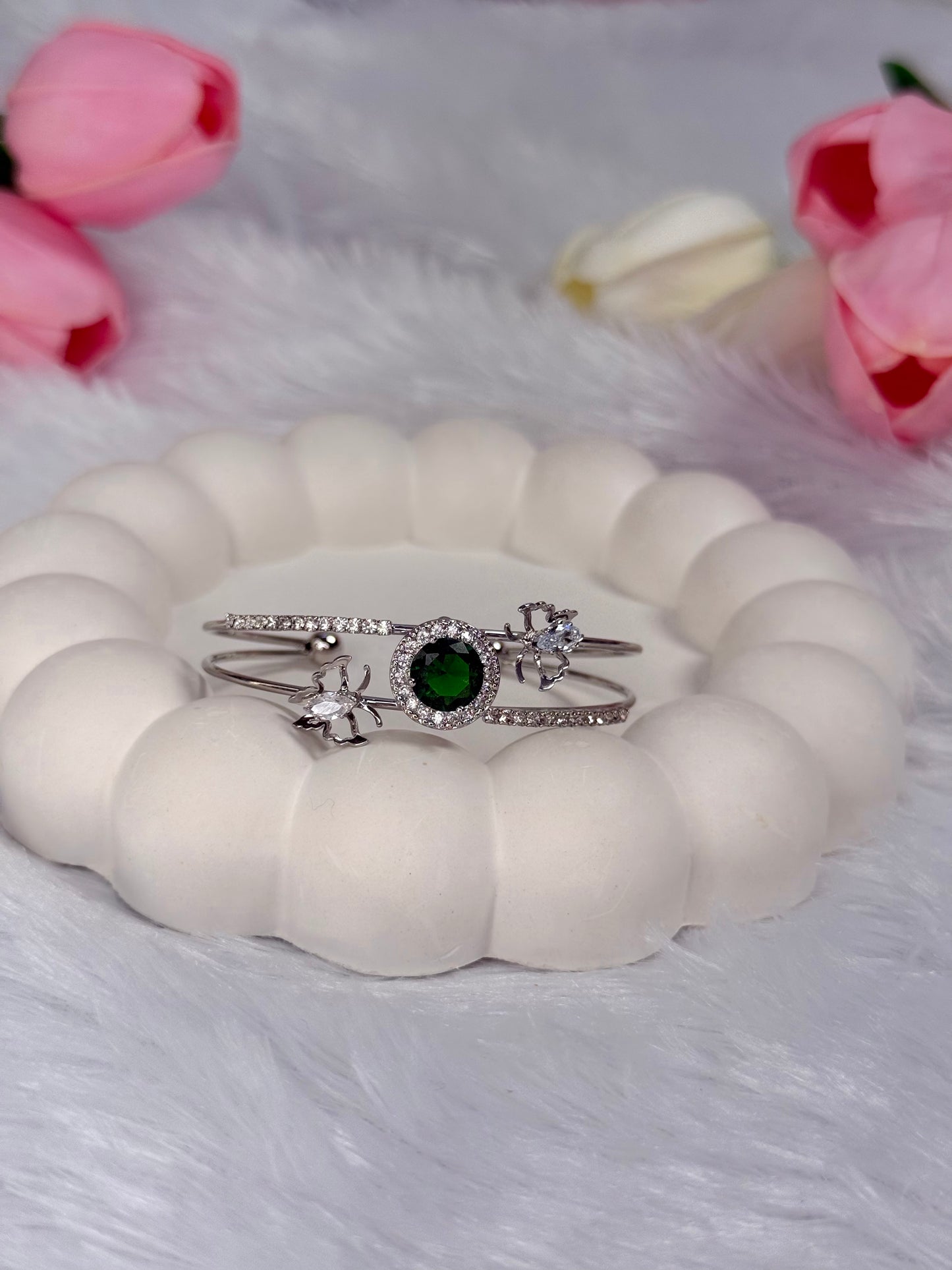 Silver Gem stone with Butterfly Stoned Adjustable Bracelet