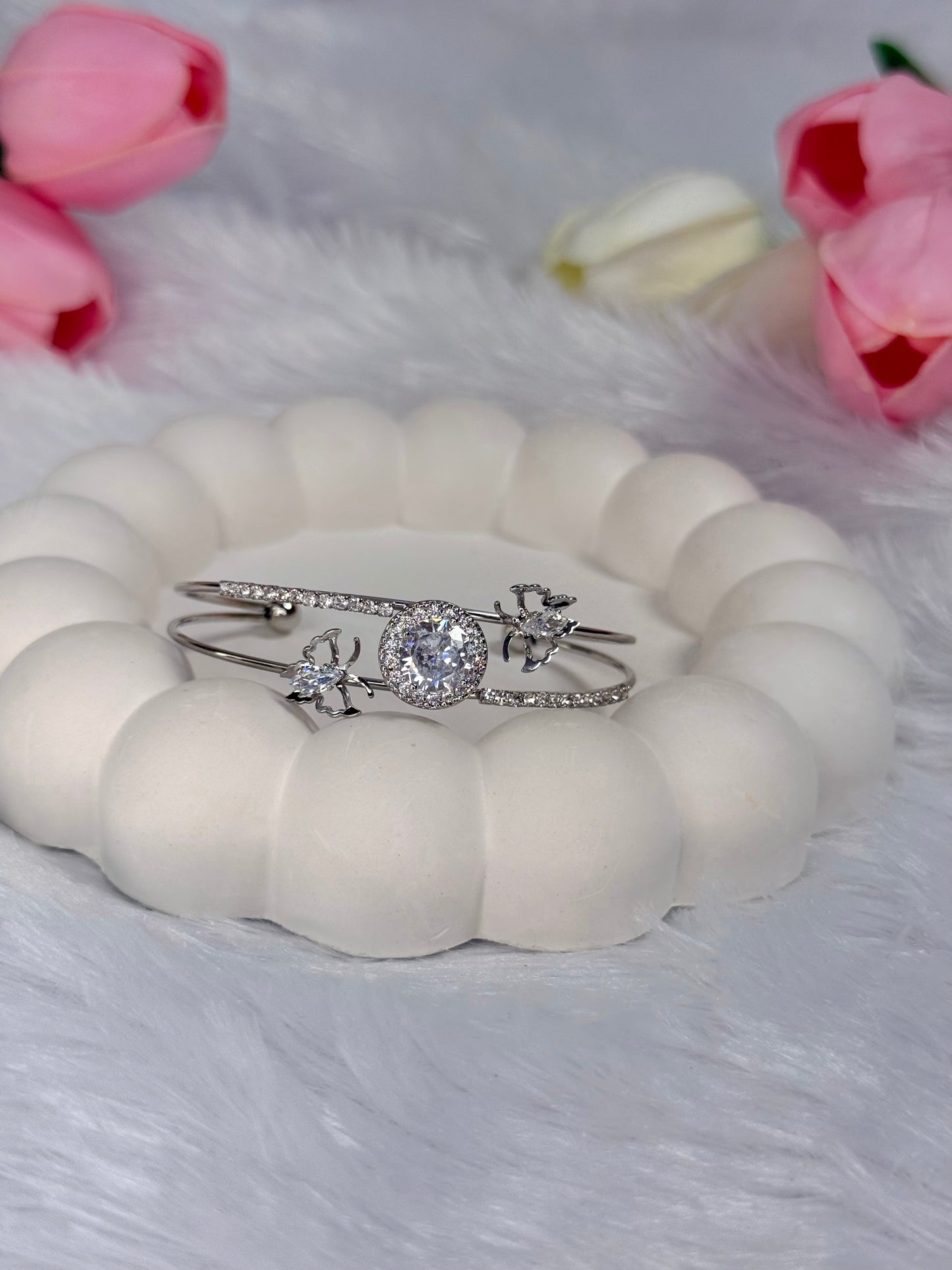 Silver Gem stone with Butterfly Stoned Adjustable Bracelet