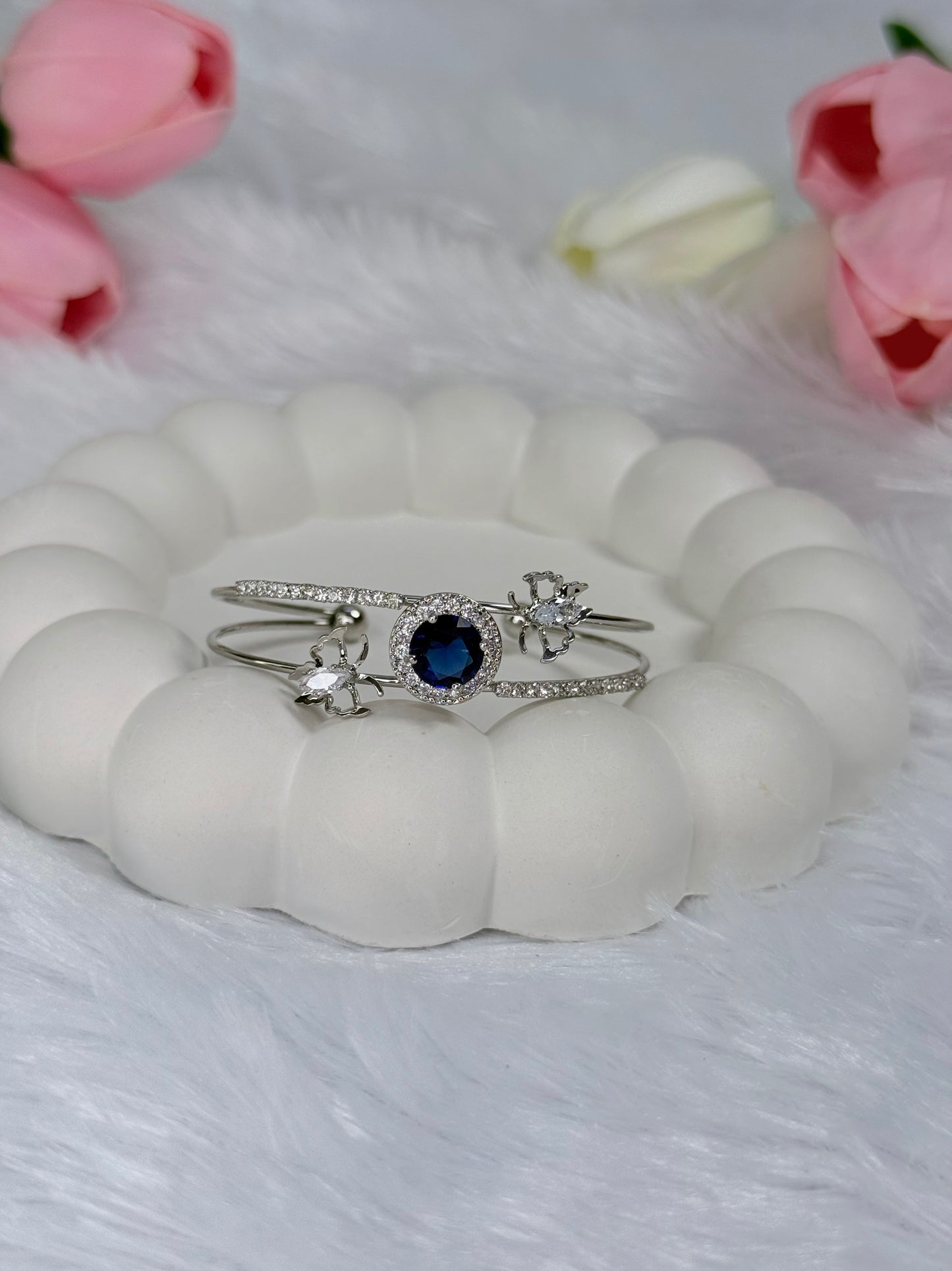 Silver Gem stone with Butterfly Stoned Adjustable Bracelet