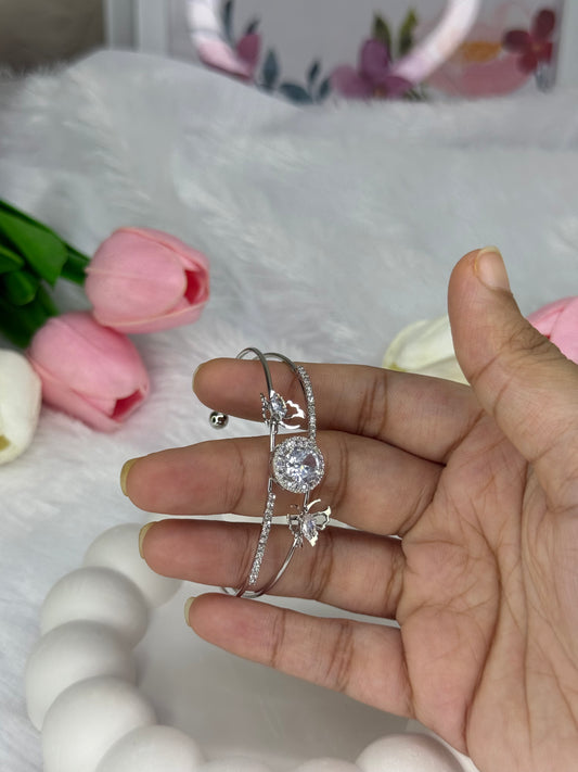 Silver Gem stone with Butterfly Stoned Adjustable Bracelet