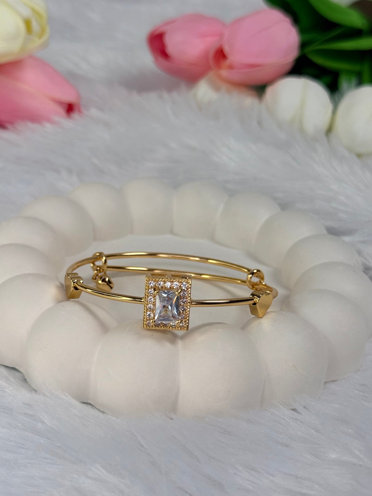 Gold Plated Square Gem stone Kada   | Adjustable