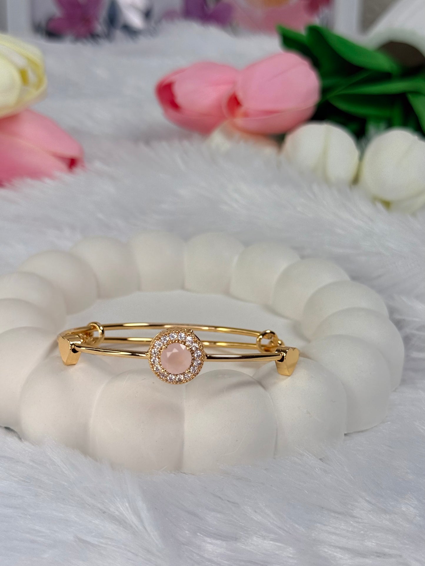 Gold Plated Rounded Kada with Gemstone  | Adjustable