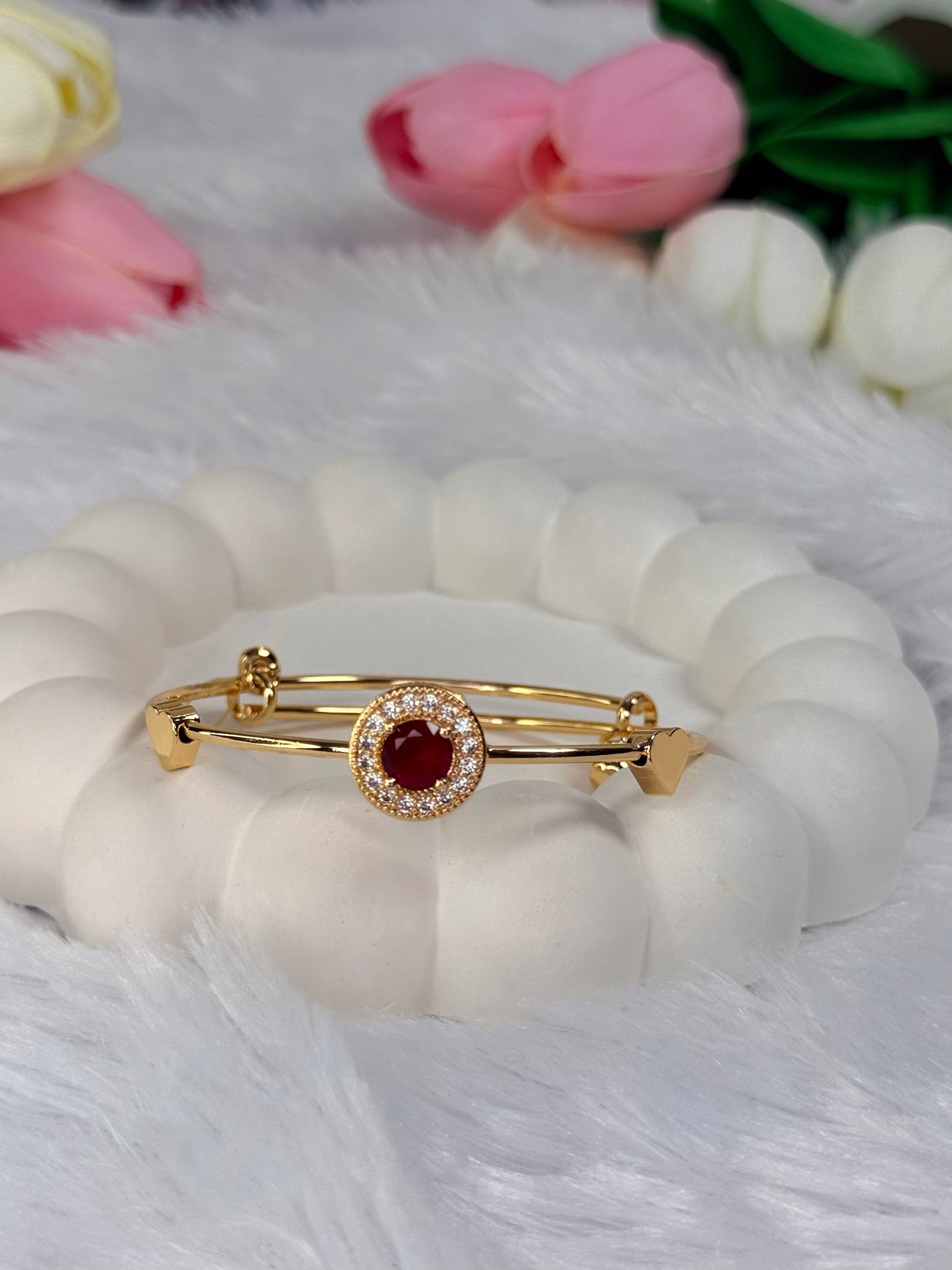 Gold Plated Rounded Kada with Gemstone  | Adjustable