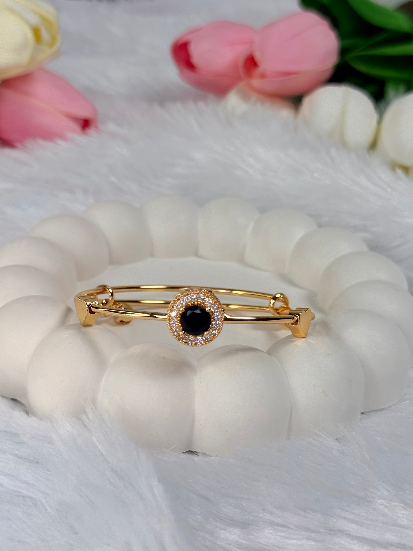 Gold Plated Rounded Kada with Gemstone  | Adjustable