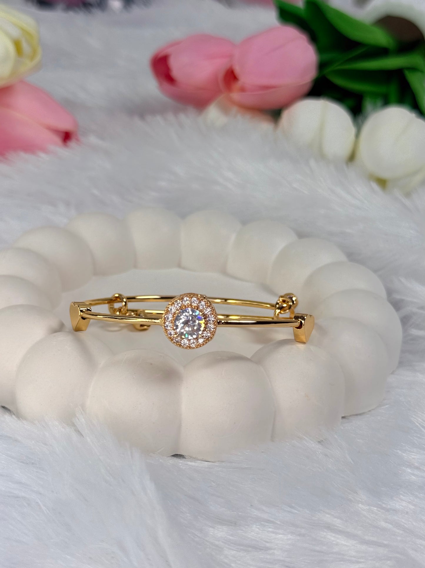 Gold Plated Rounded Kada with Gemstone  | Adjustable