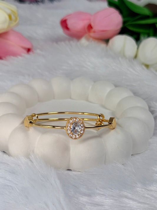 Gold Plated Oval Kada with Gemstone  | Adjustable