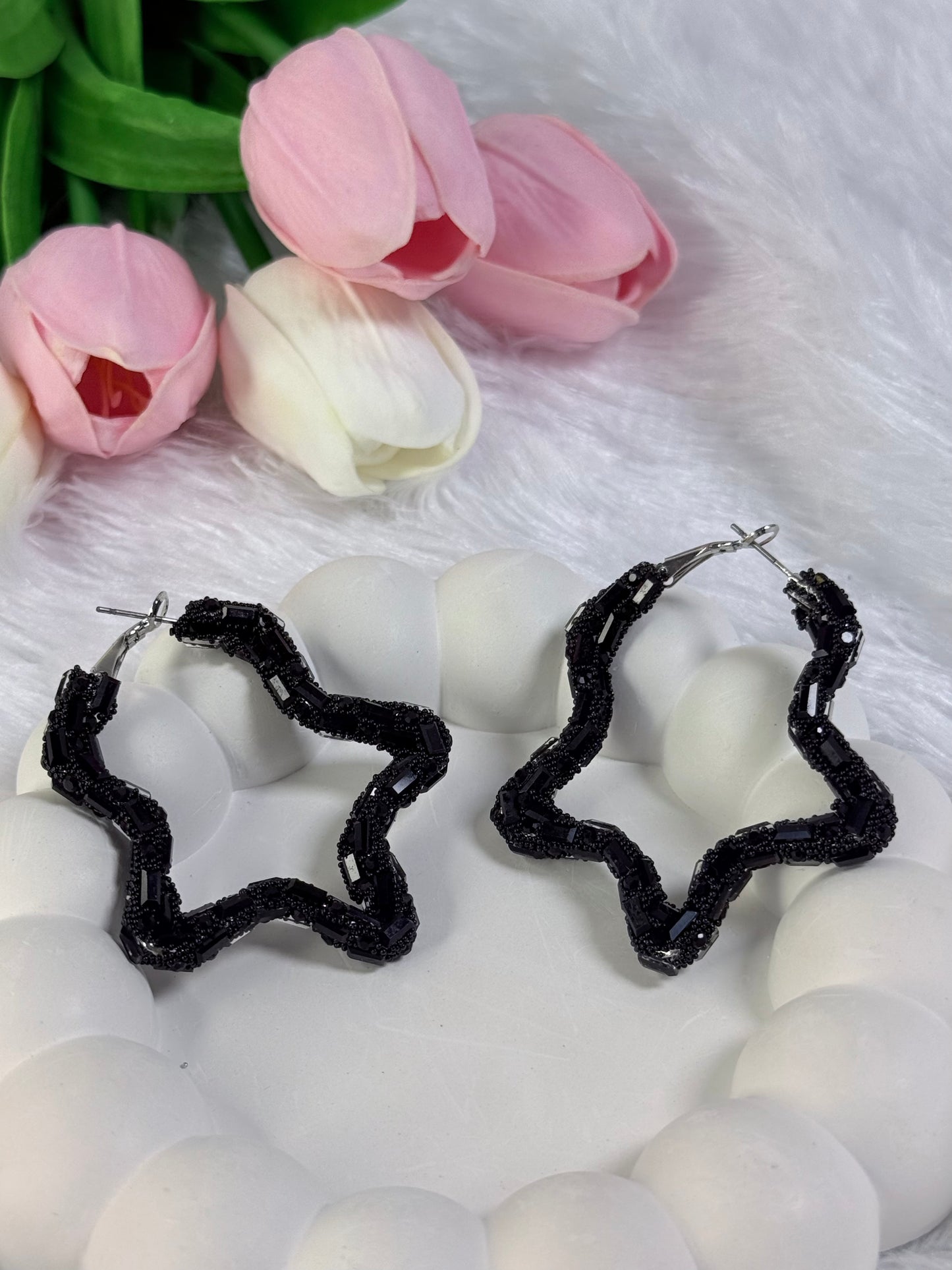 Star-Shaped Baguette Diamond Hoop Earring