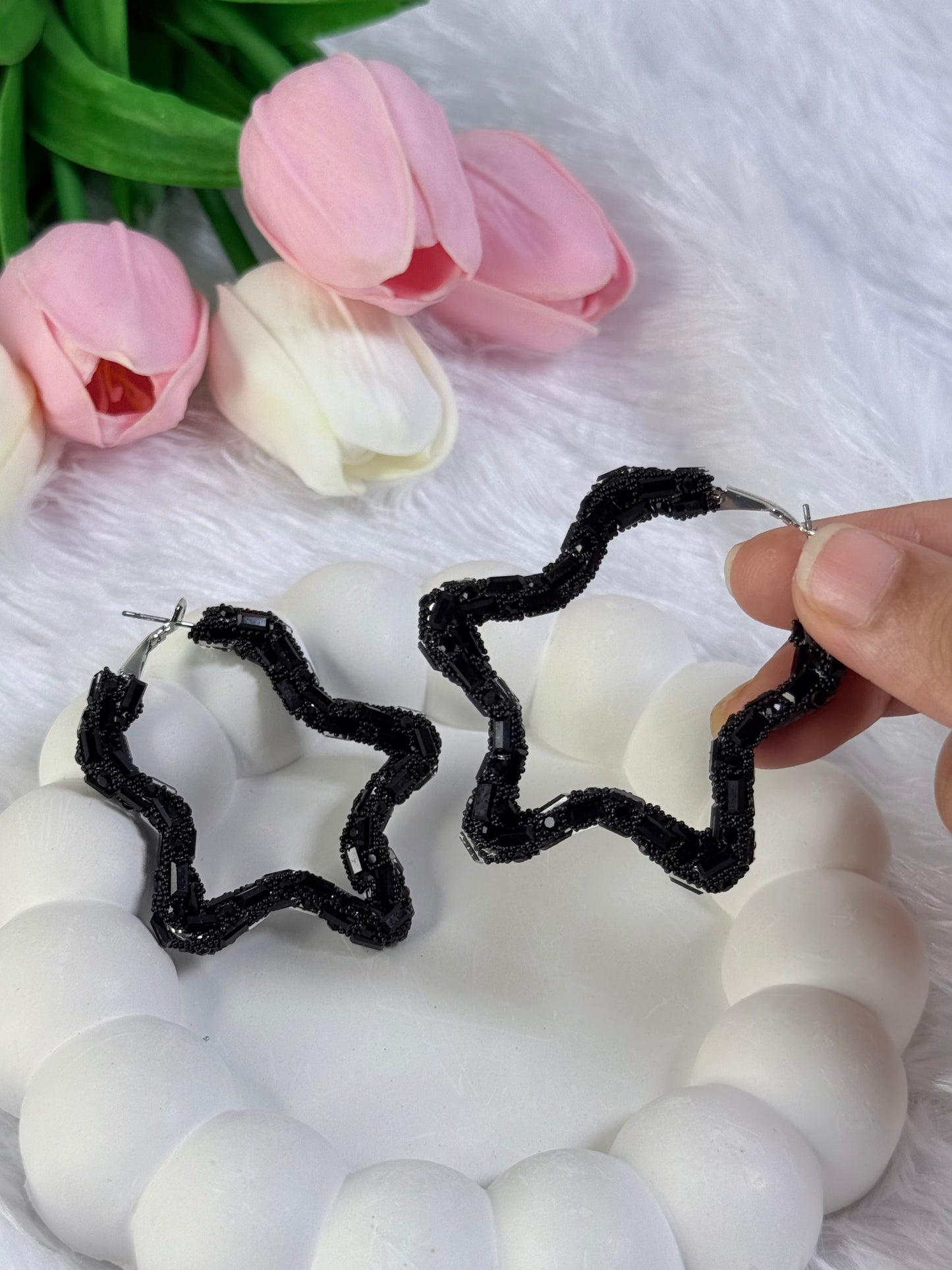 Star-Shaped Baguette Diamond Hoop Earring