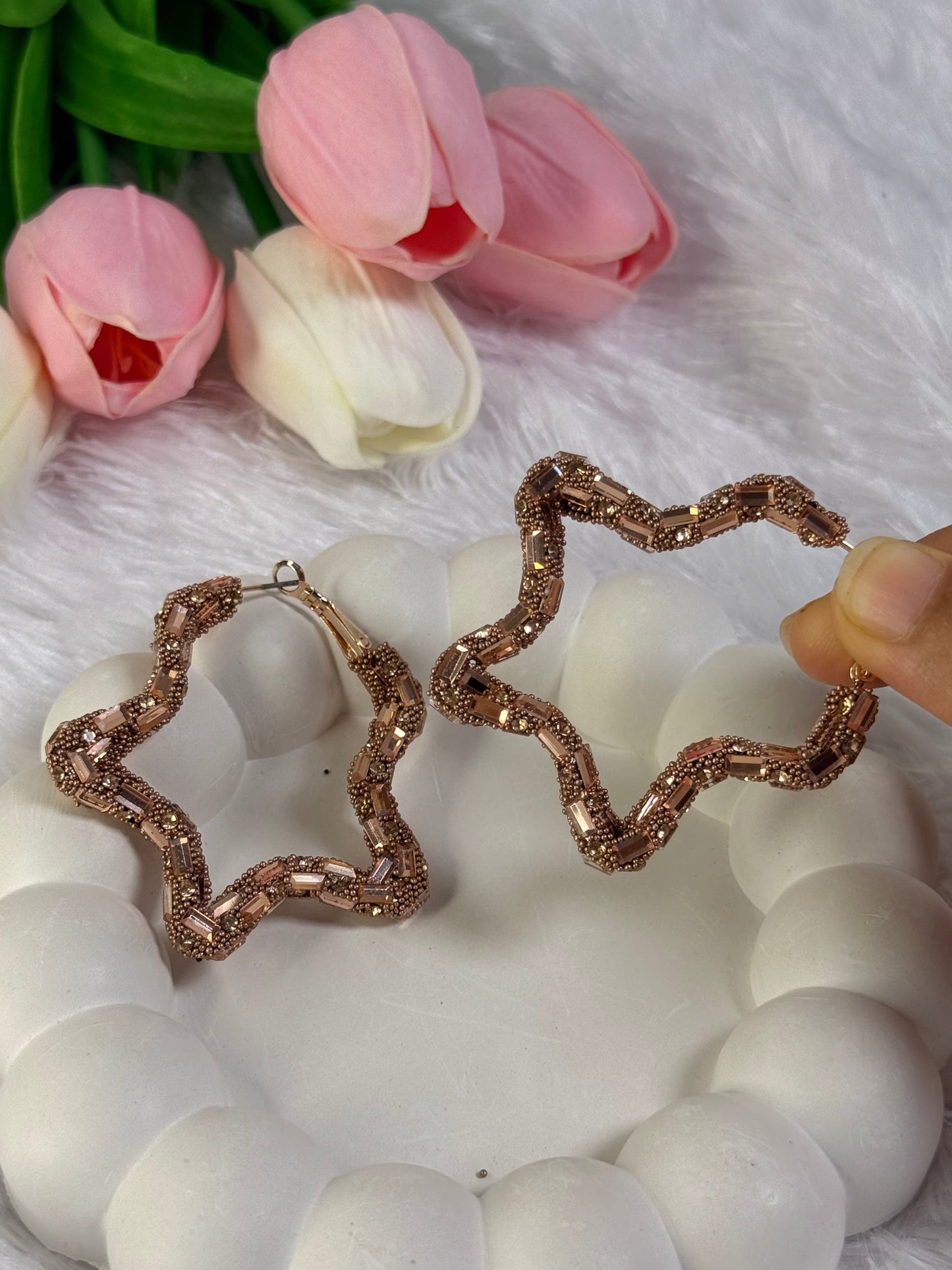 Star-Shaped Baguette Diamond Hoop Earring