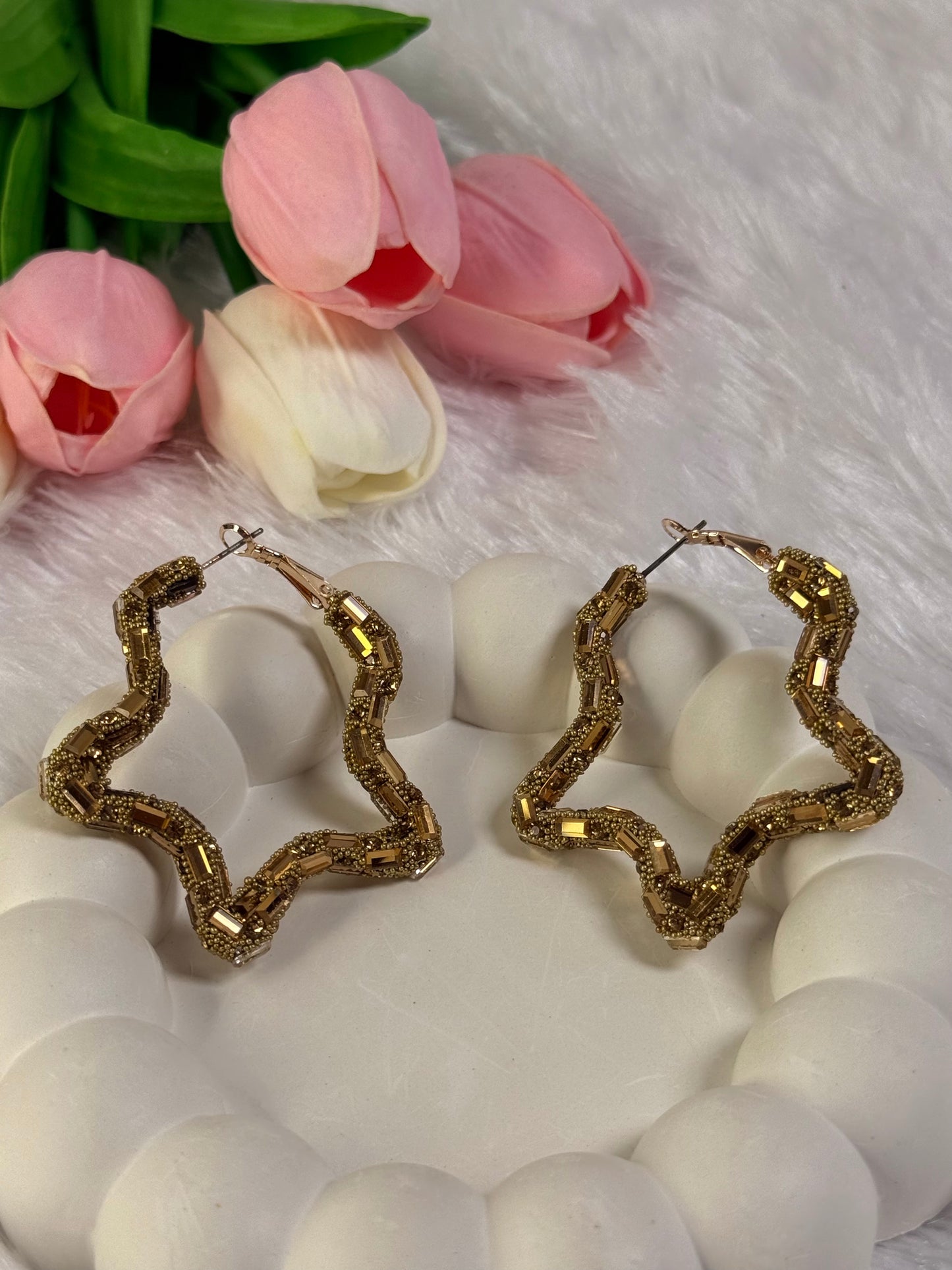 Star-Shaped Baguette Diamond Hoop Earring